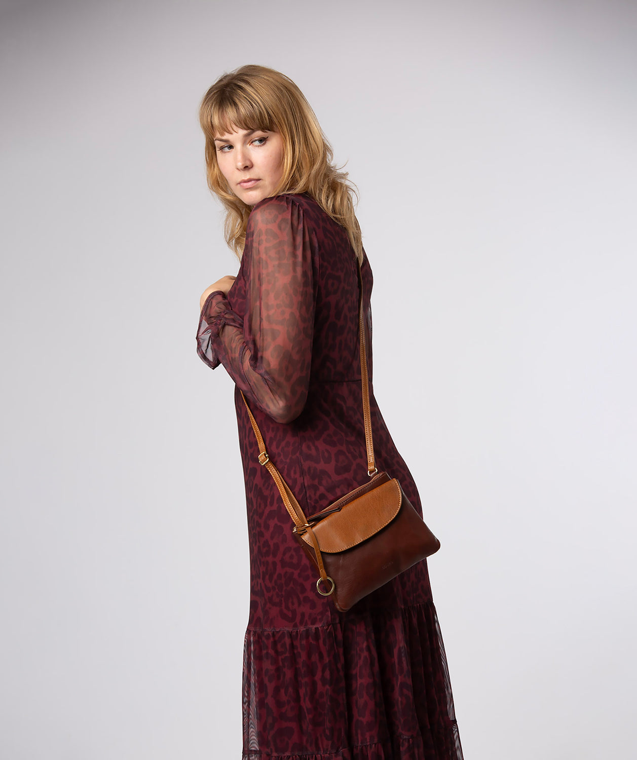 'Marietta' Conker Brown & Dark Tan Leather Cross Body Bag