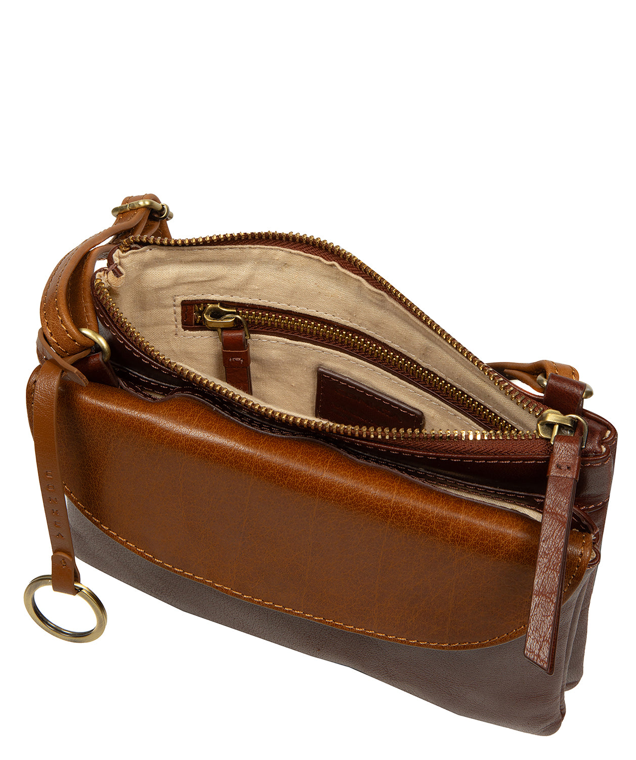 'Marietta' Conker Brown & Dark Tan Leather Cross Body Bag