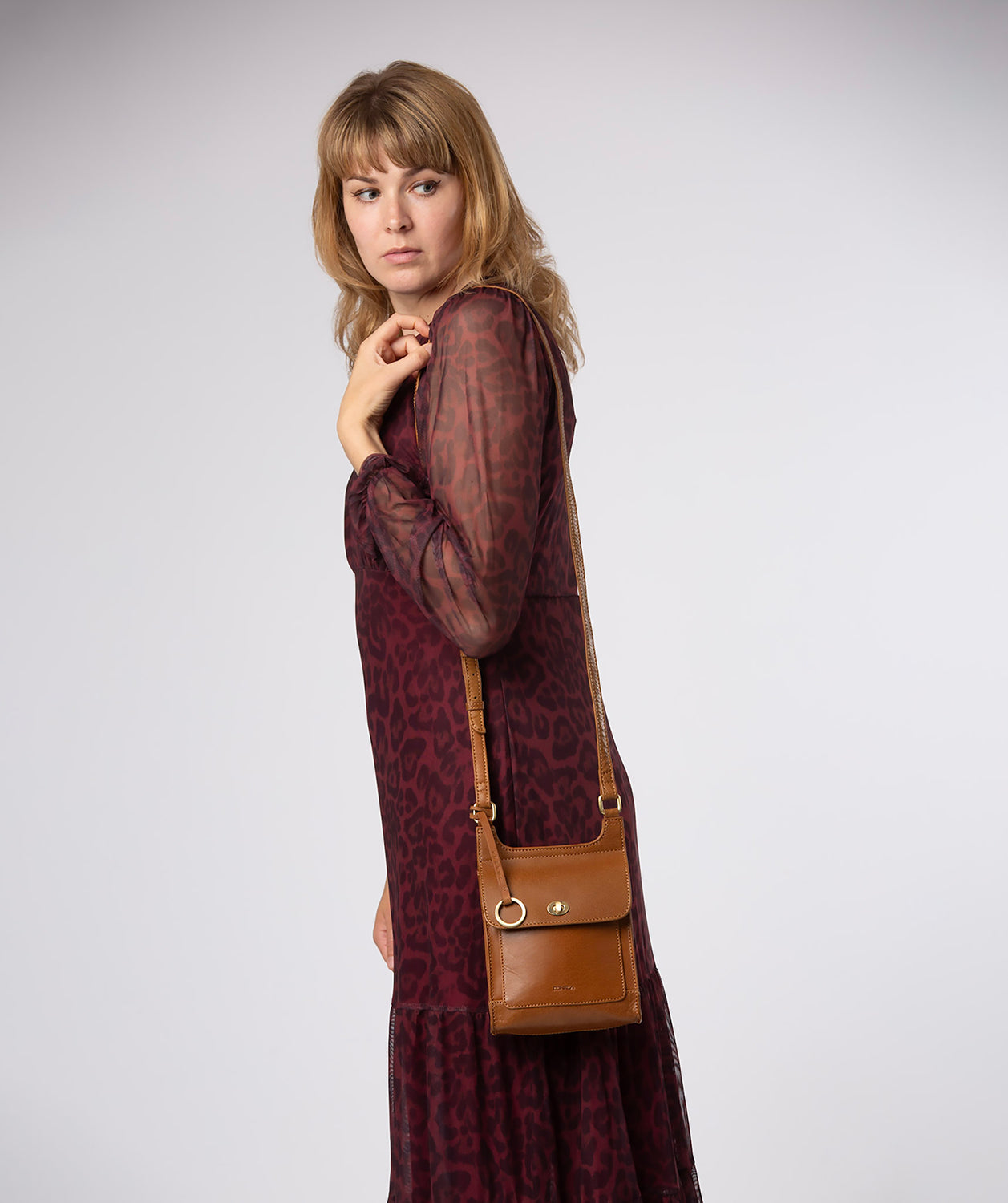 'Coraline' Dark Tan Leather Cross Body Bag