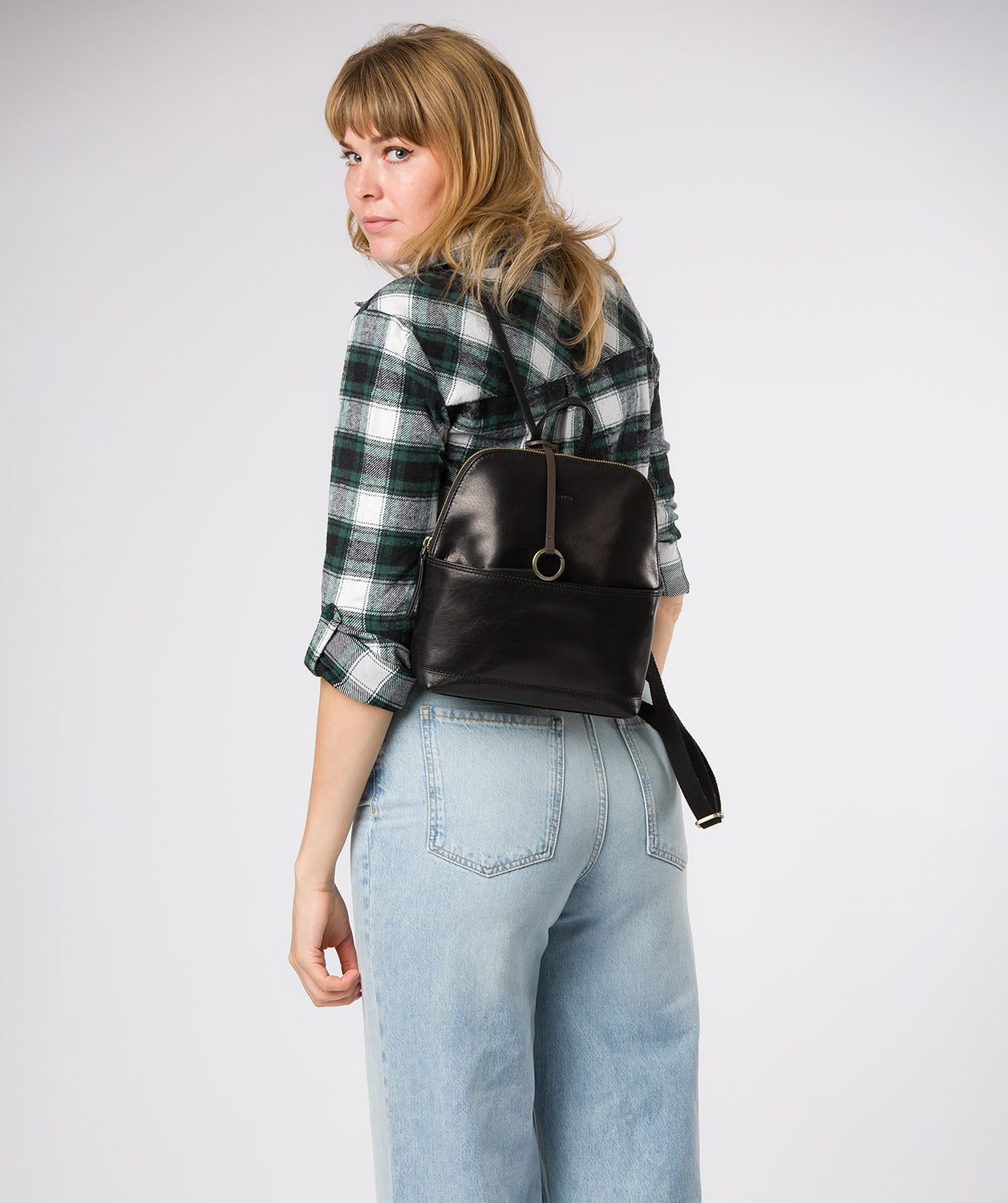 'Adelle' Black Leather Backpack
