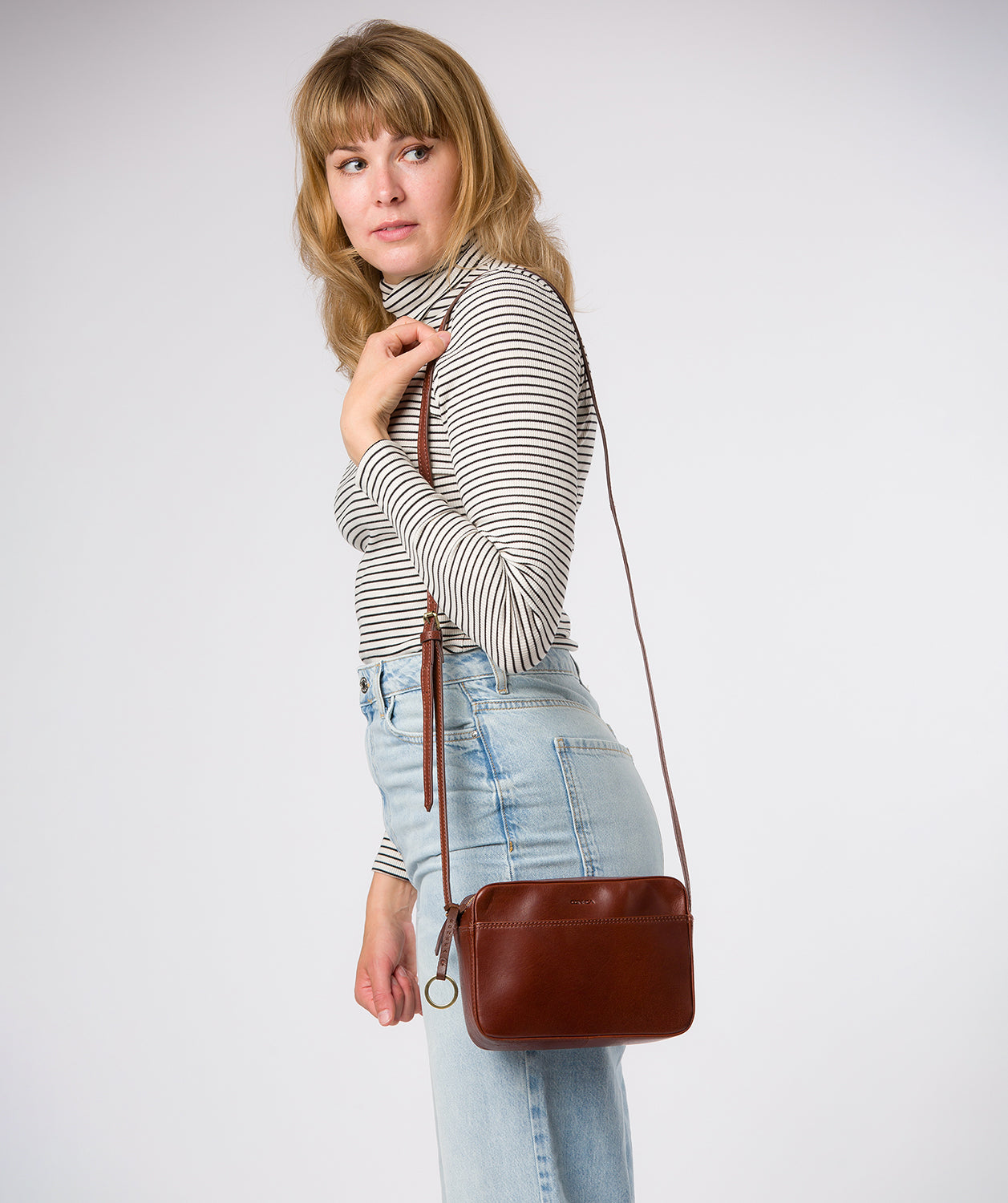 'Dahlia' Conker Brown Leather Cross Body Bag