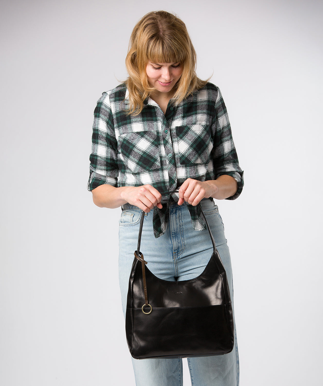 'Kyra' Black Leather Tote Bag