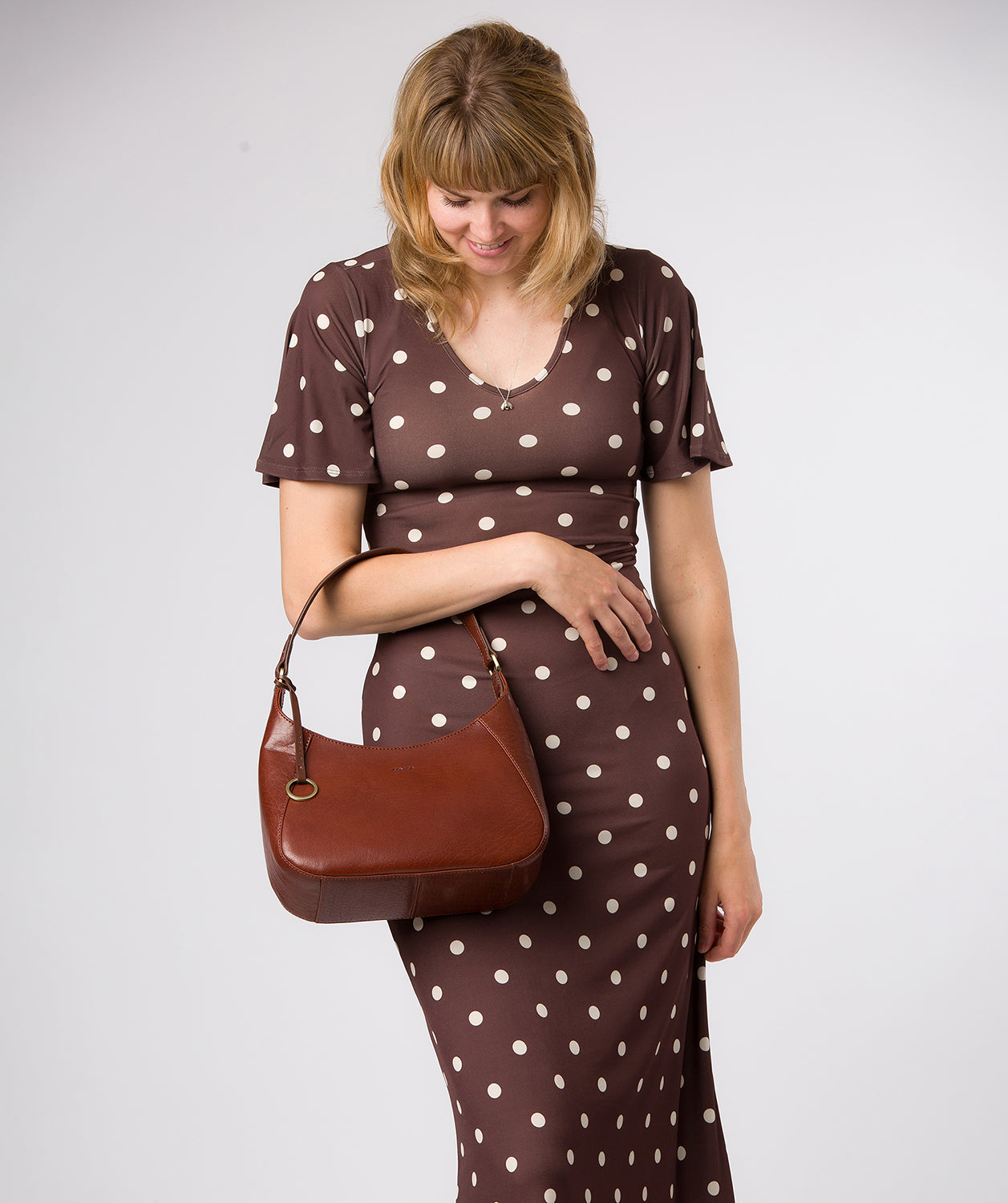 'Vivienne' Conker Brown Leather Grab Bag