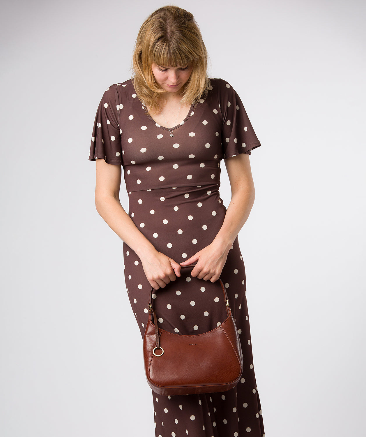 'Vivienne' Conker Brown Leather Grab Bag