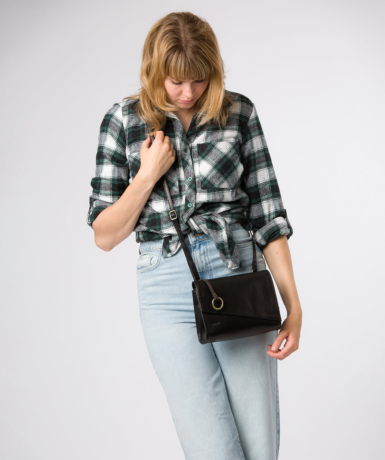 'Fallon' Black Leather Cross Body Bag