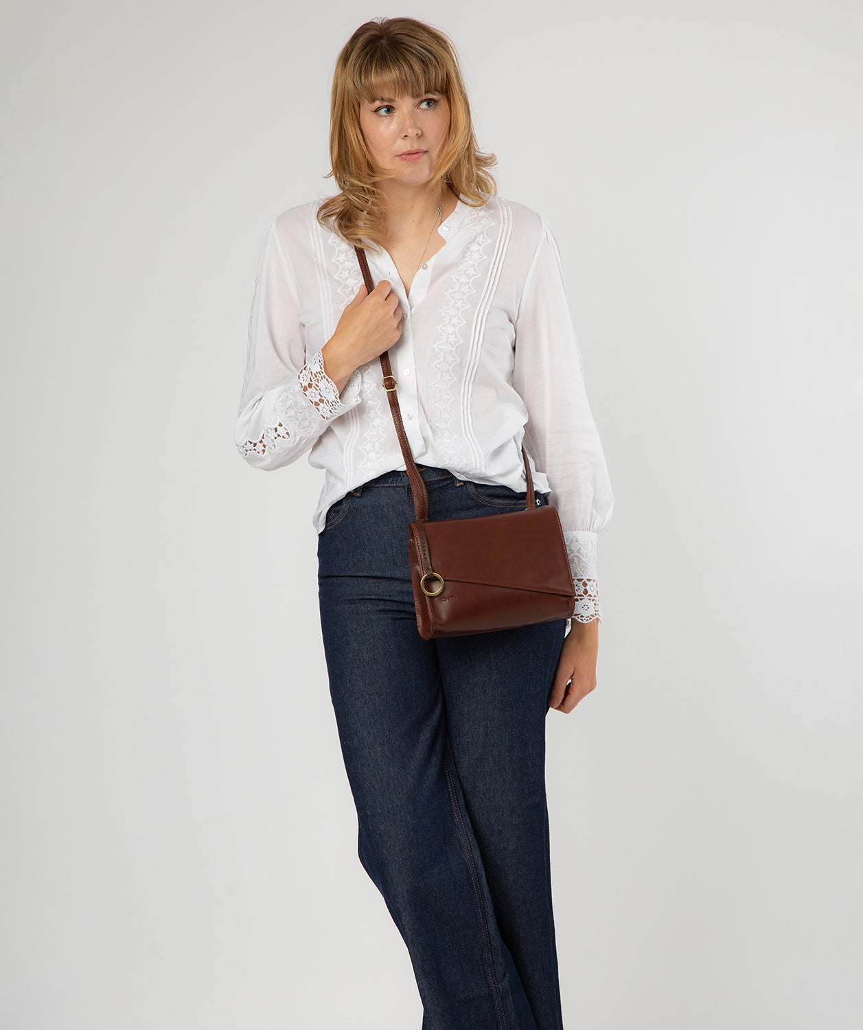 'Fallon' Conker Brown Leather Cross Body Bag