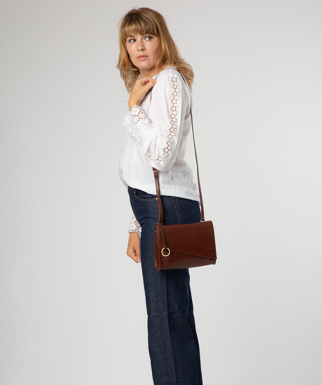 'Fallon' Conker Brown Leather Cross Body Bag