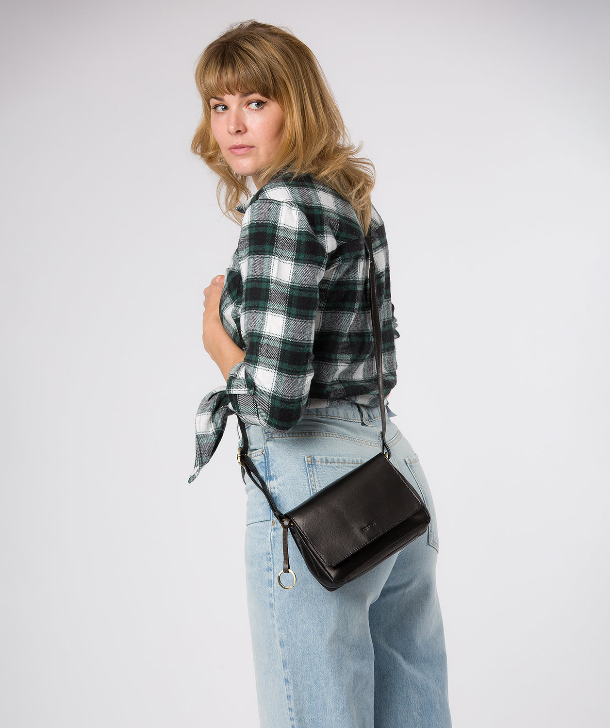 'Cosima' Black Leather Cross Body Bag