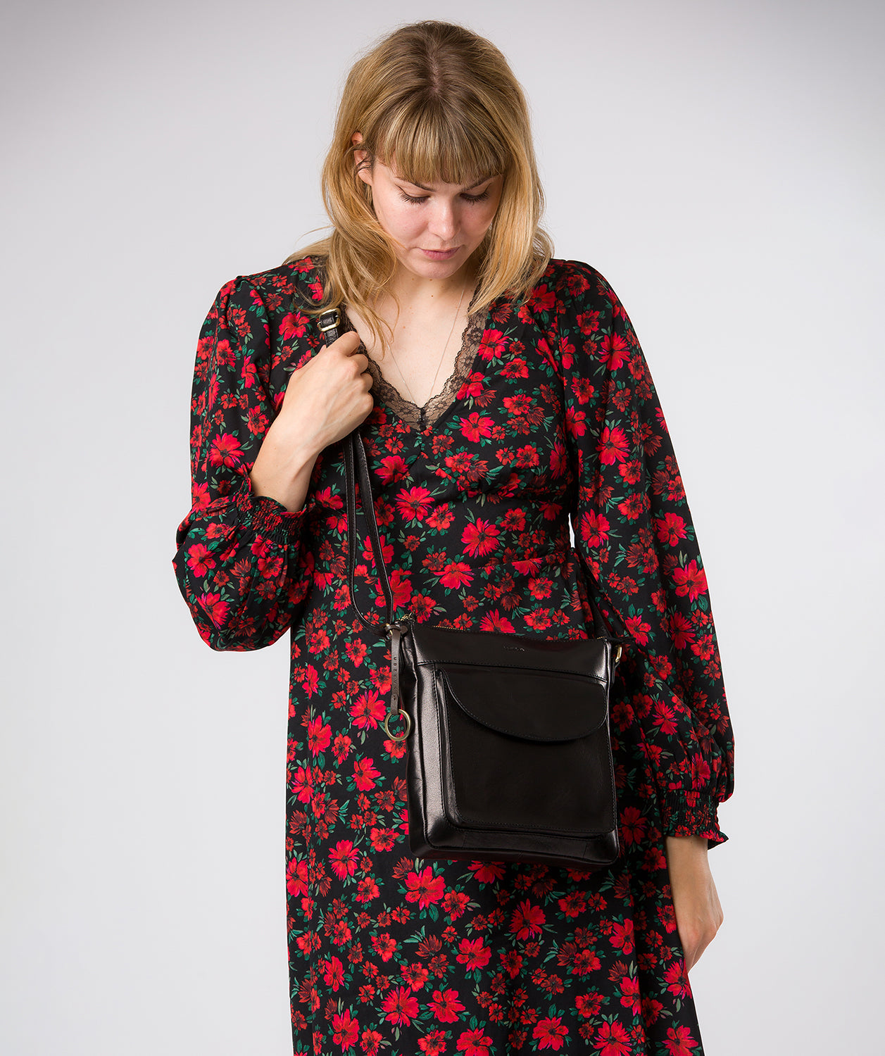 'Maeve' Black Leather Cross Body Bag