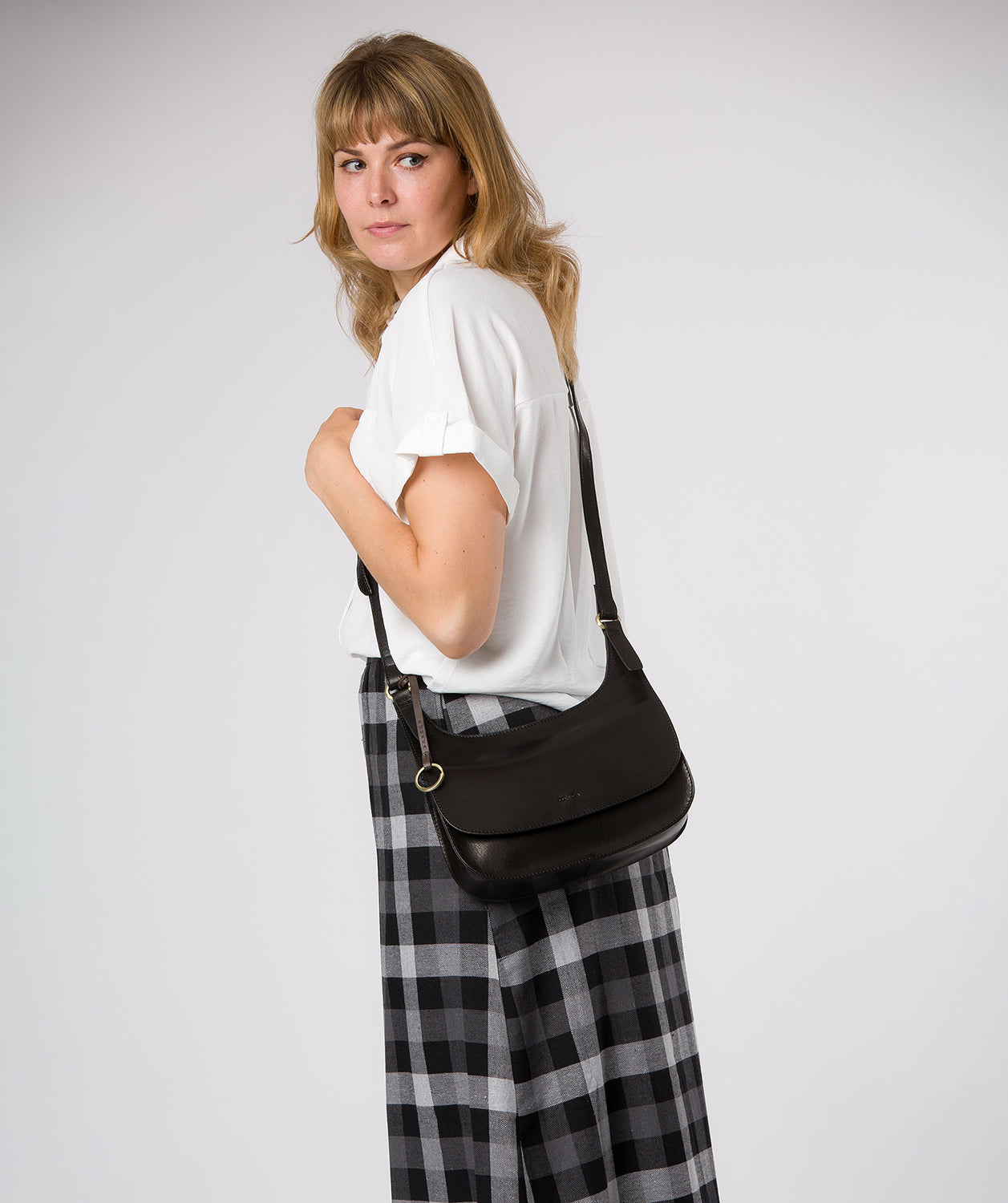 'Gia' Black Leather Cross Body Bag