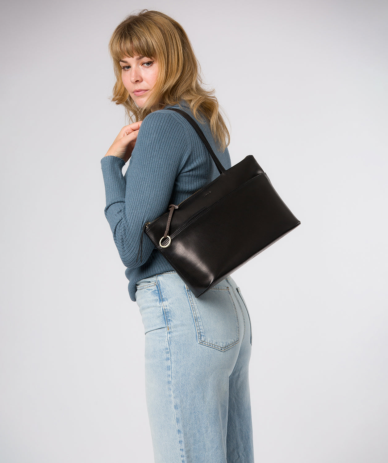 'Isolde' Black Leather Tote Bag