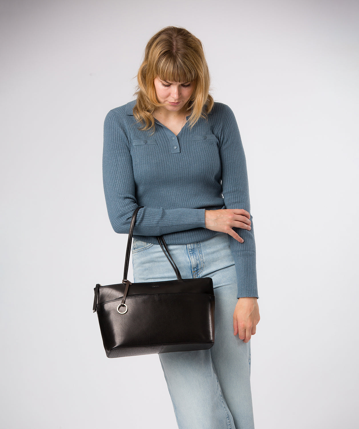 'Isolde' Black Leather Tote Bag