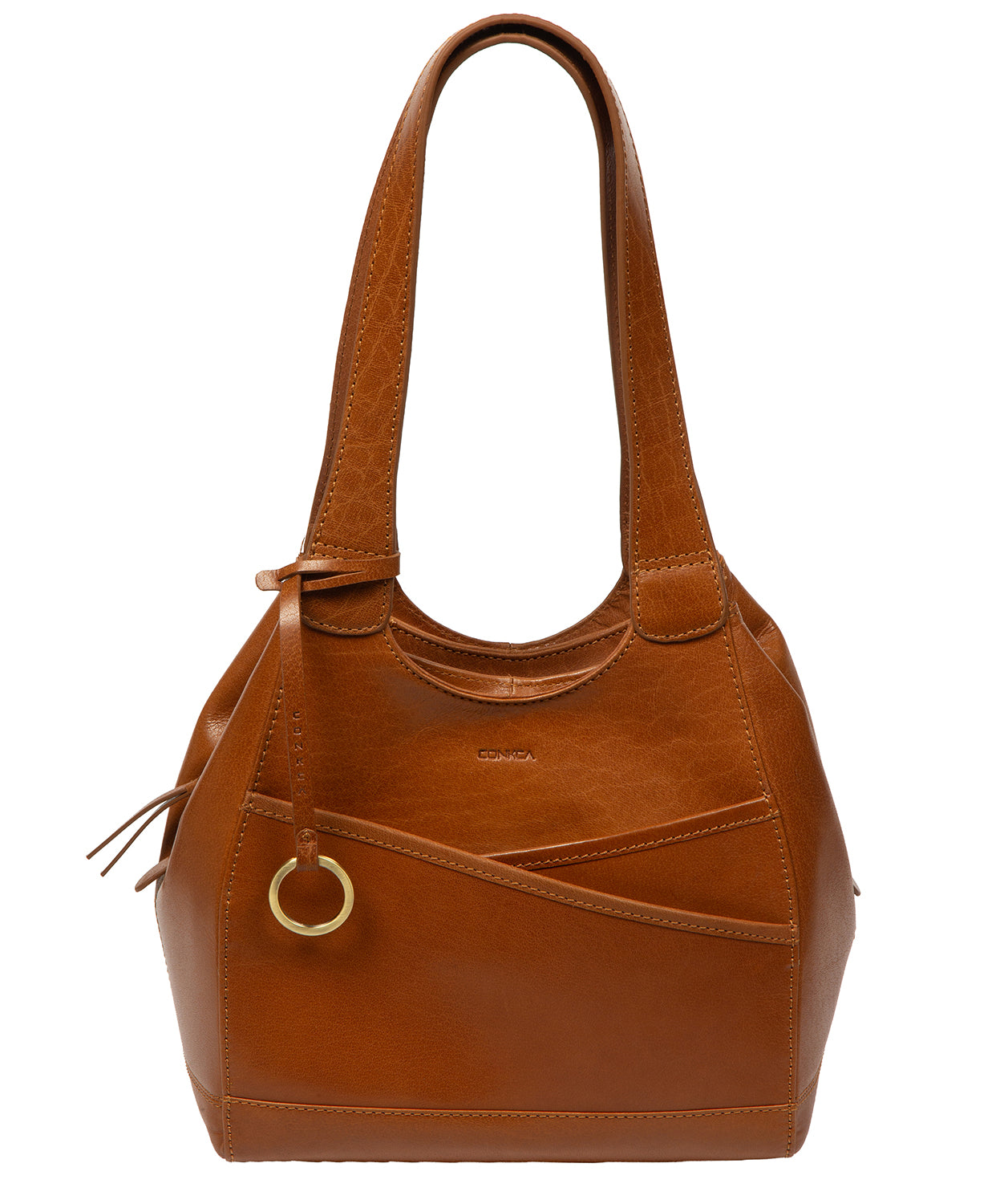 Conkca London Vesper dark tan leather handbag front view