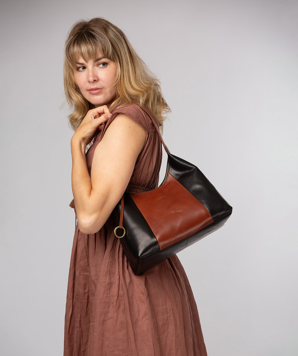 'Candy' Black & Conker Brown Leather Handbag