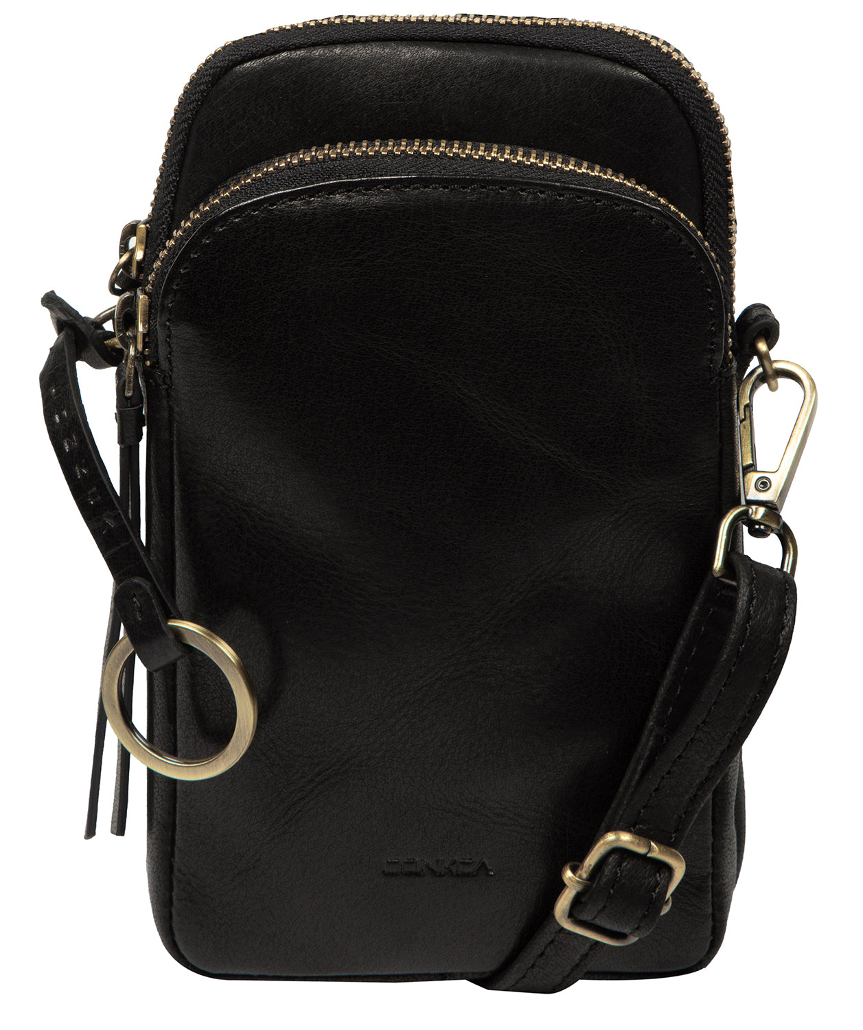 'Raven' Black Leather Cross Body Phone Bag
