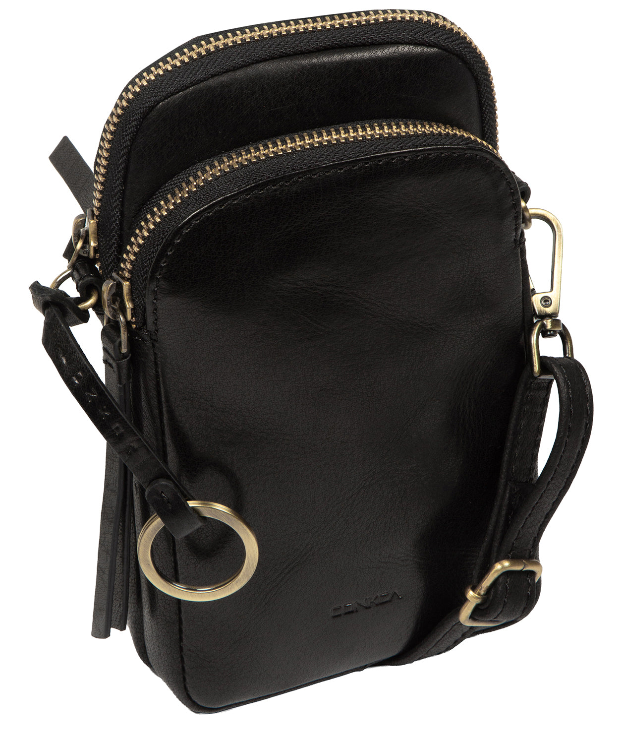 'Raven' Black Leather Cross Body Phone Bag