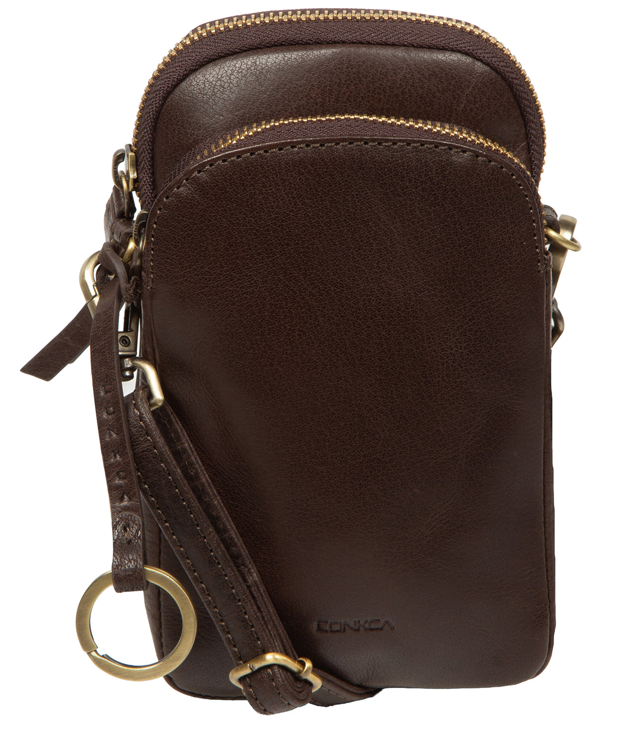 'Raven' Cocoa Leather Cross Body Phone Bag