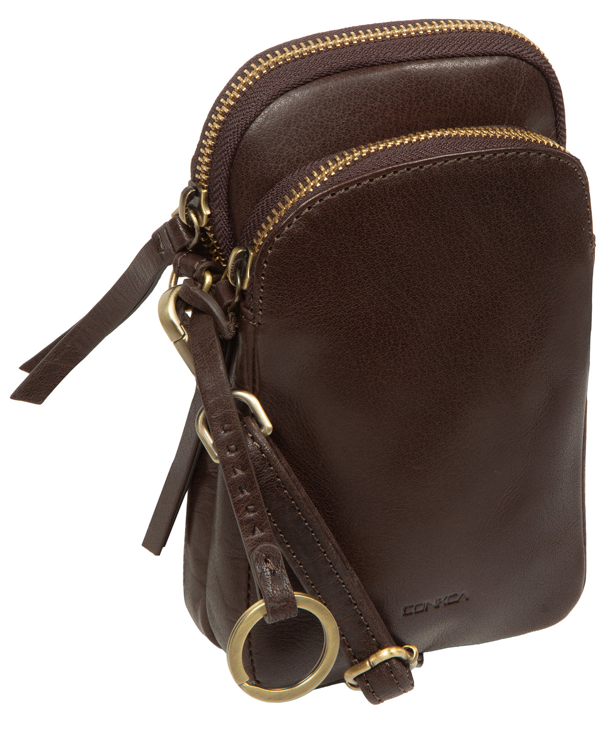 'Raven' Cocoa Leather Cross Body Phone Bag