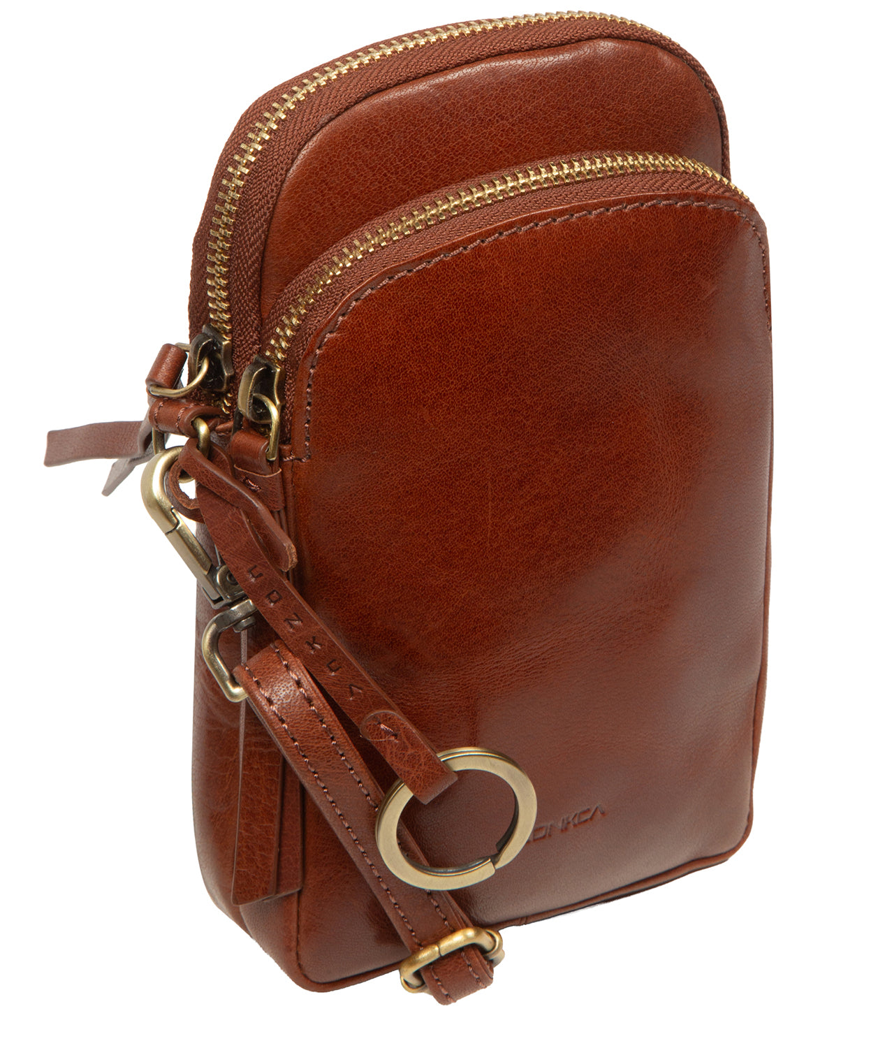 'Raven' Conker Brown Leather Cross Body Phone Bag