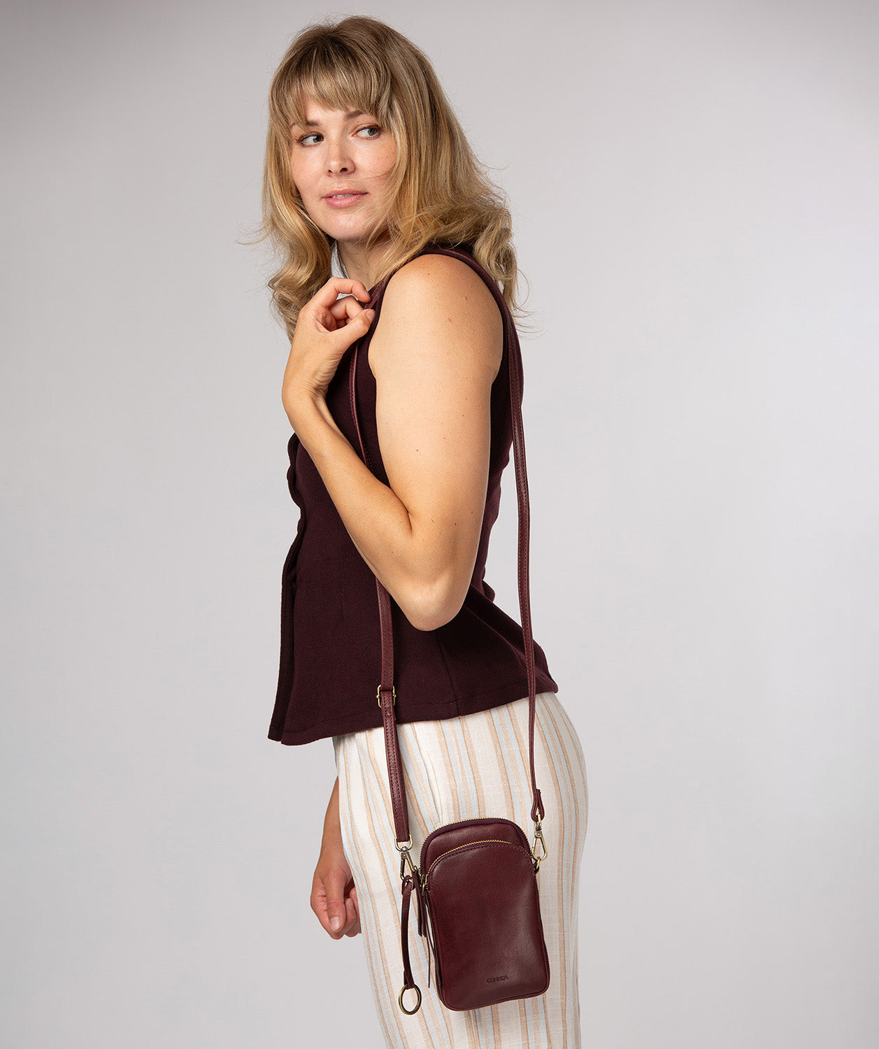 'Raven' Plum Leather Cross Body Phone Bag