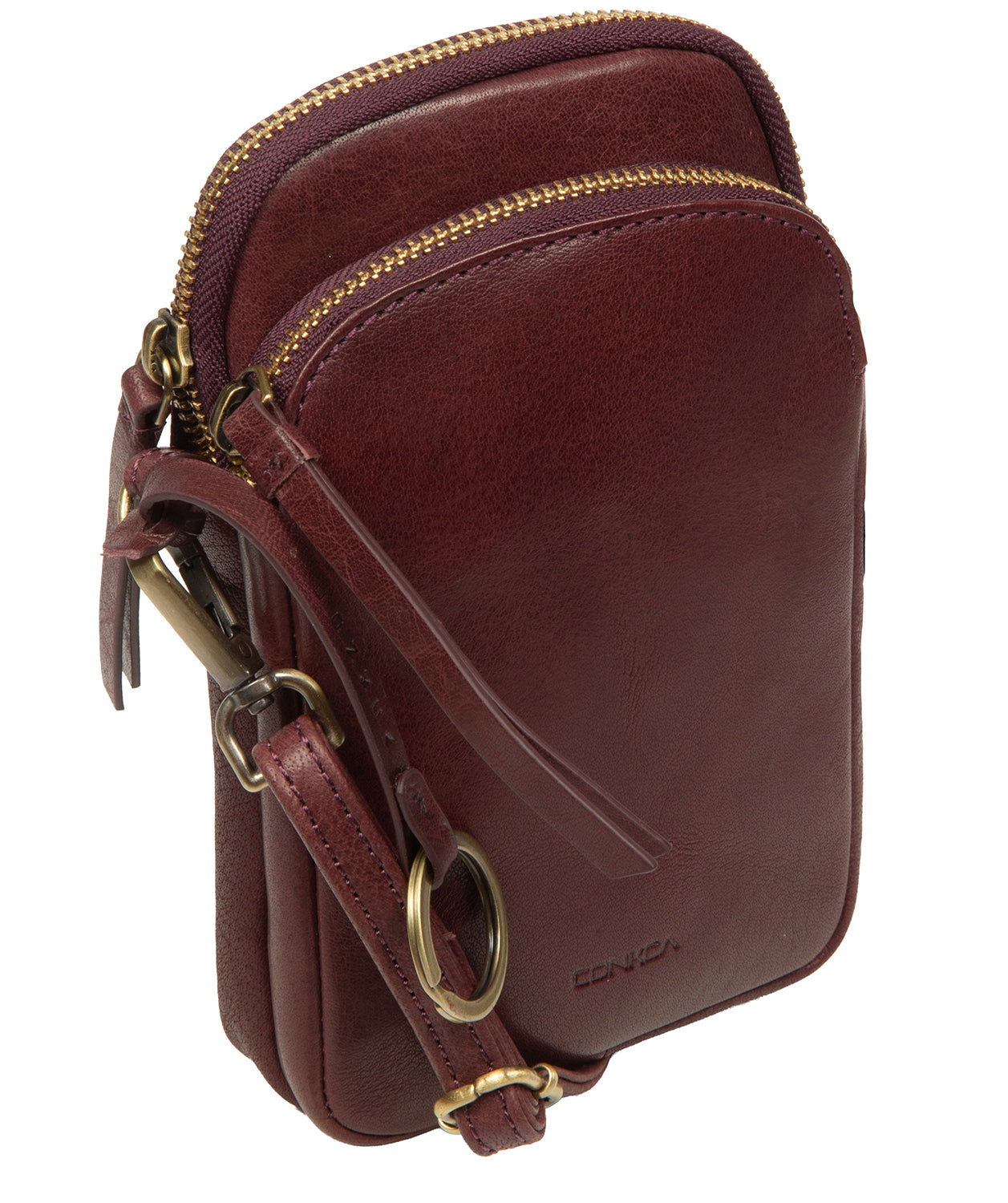 'Raven' Plum Leather Cross Body Phone Bag