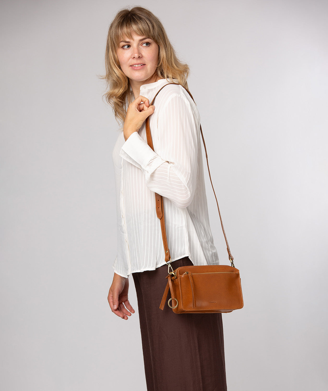 'Azalea' Dark Tan Leather Cross Body Bag