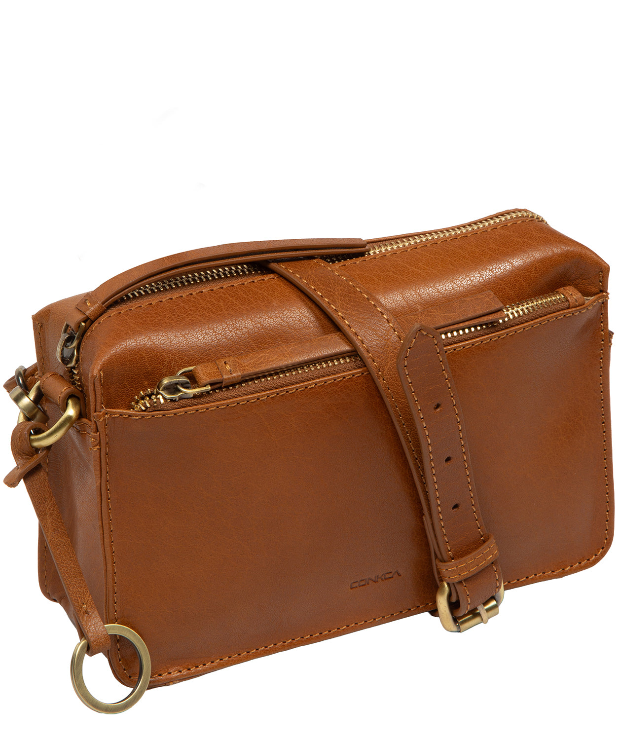 'Azalea' Dark Tan Leather Cross Body Bag