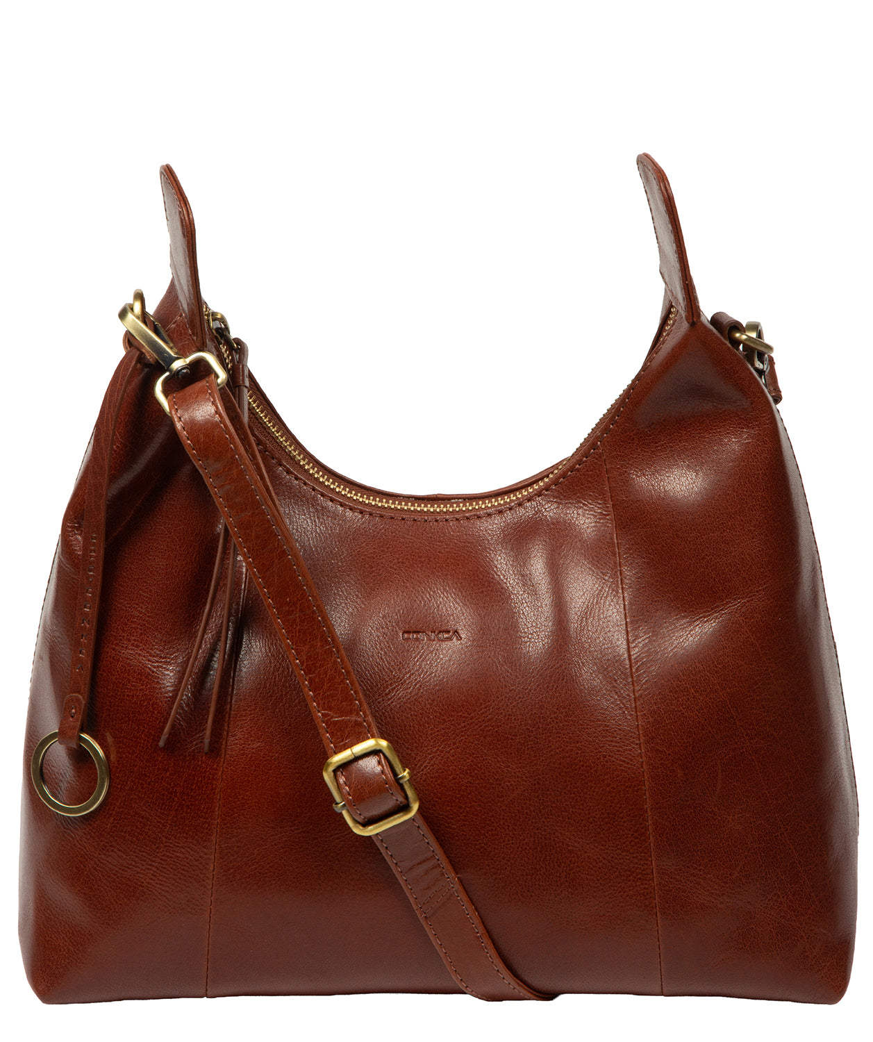 Conkca London Poppy leather shoulder bag conker brown front view