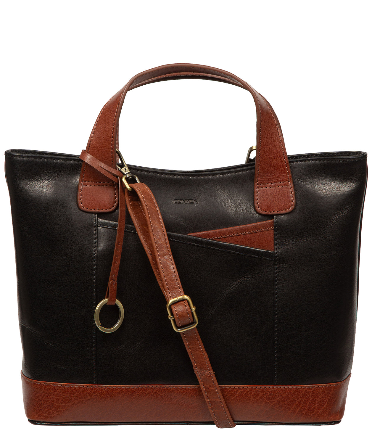 'Elm' Black & Conker Brown Leather Tote & Shoulder Bag