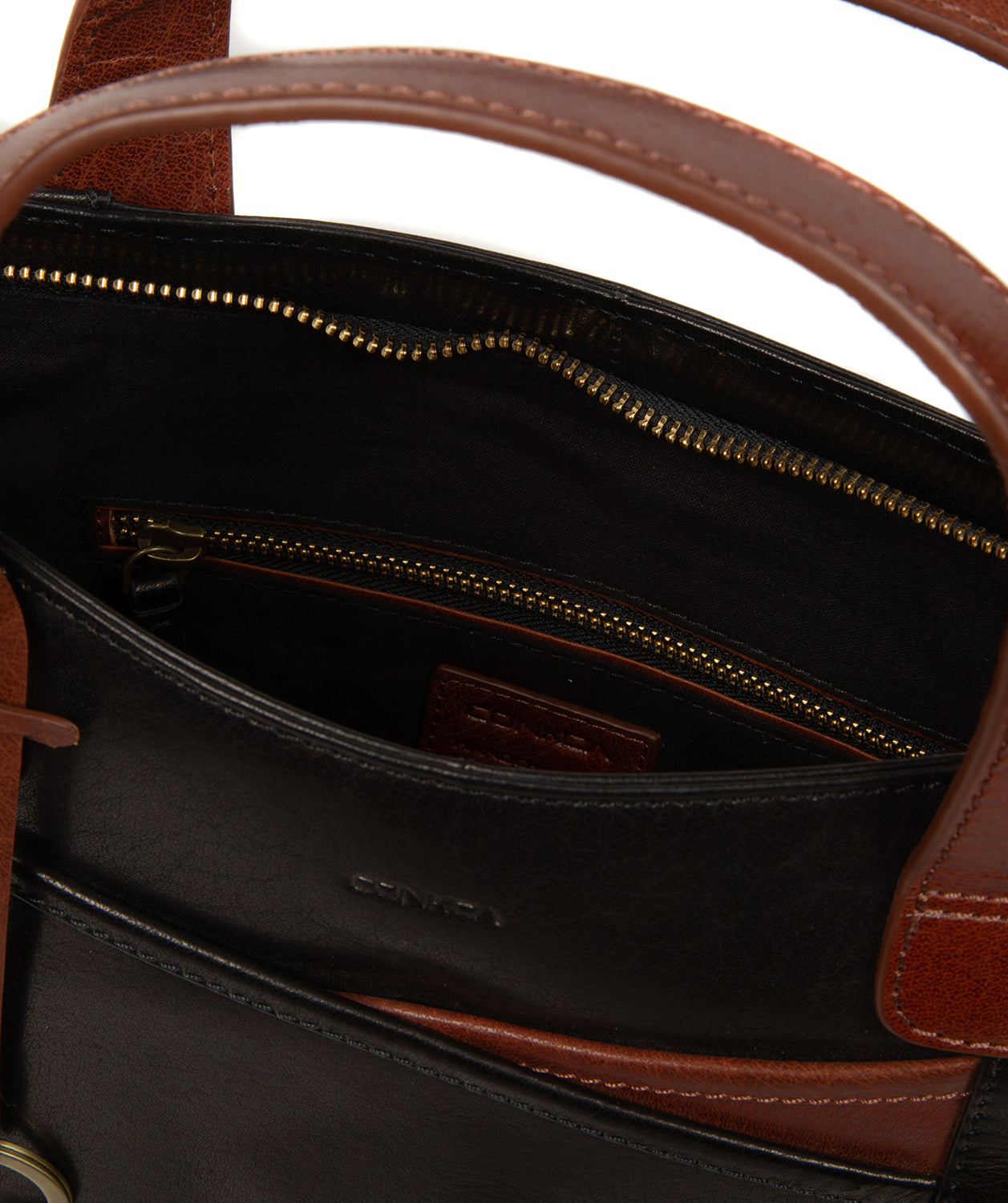 'Elm' Black & Conker Brown Leather Tote & Shoulder Bag