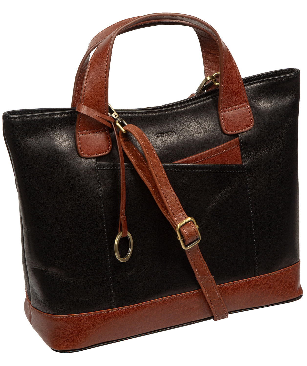 'Elm' Black & Conker Brown Leather Tote & Shoulder Bag