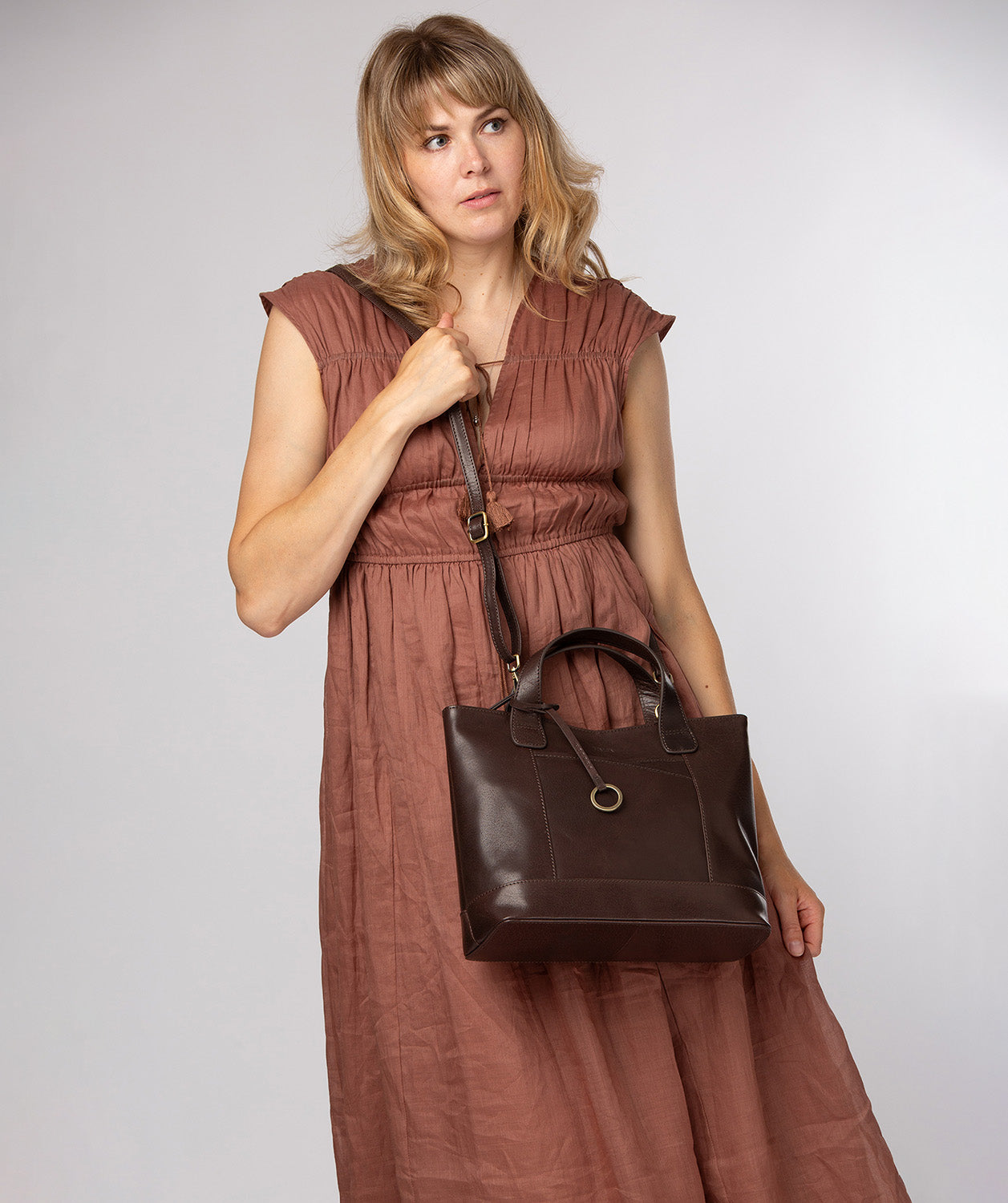 'Elm' Cocoa Leather Tote & Shoulder Bag