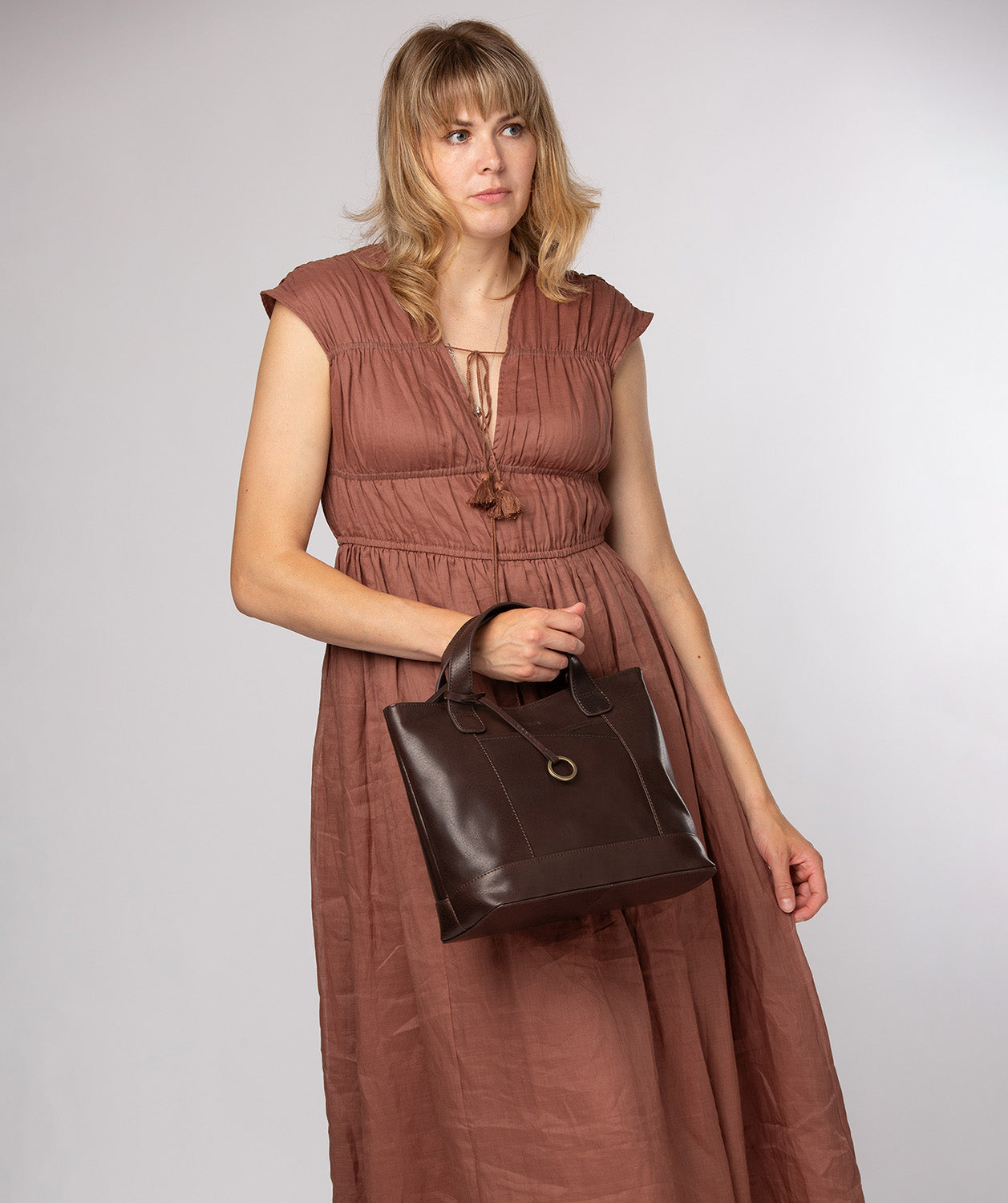 'Elm' Cocoa Leather Tote & Shoulder Bag
