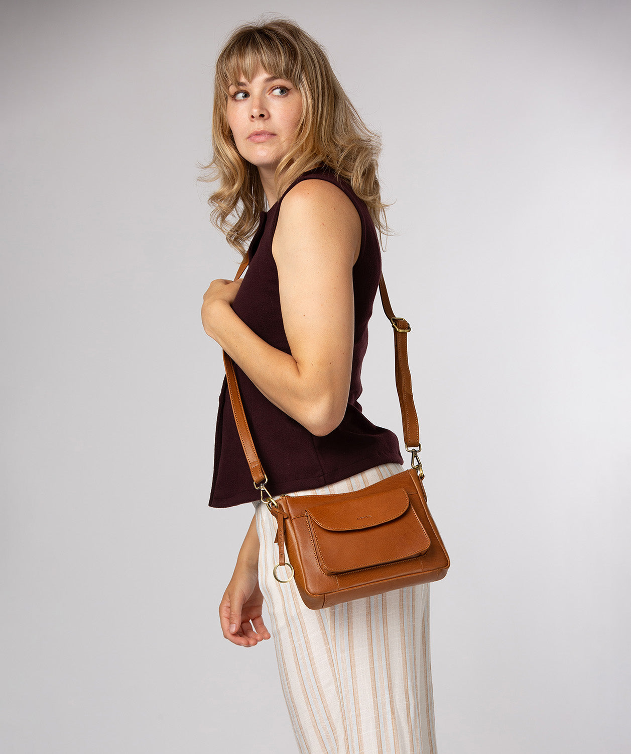'Misty' Dark Tan Leather Cross Body Bag