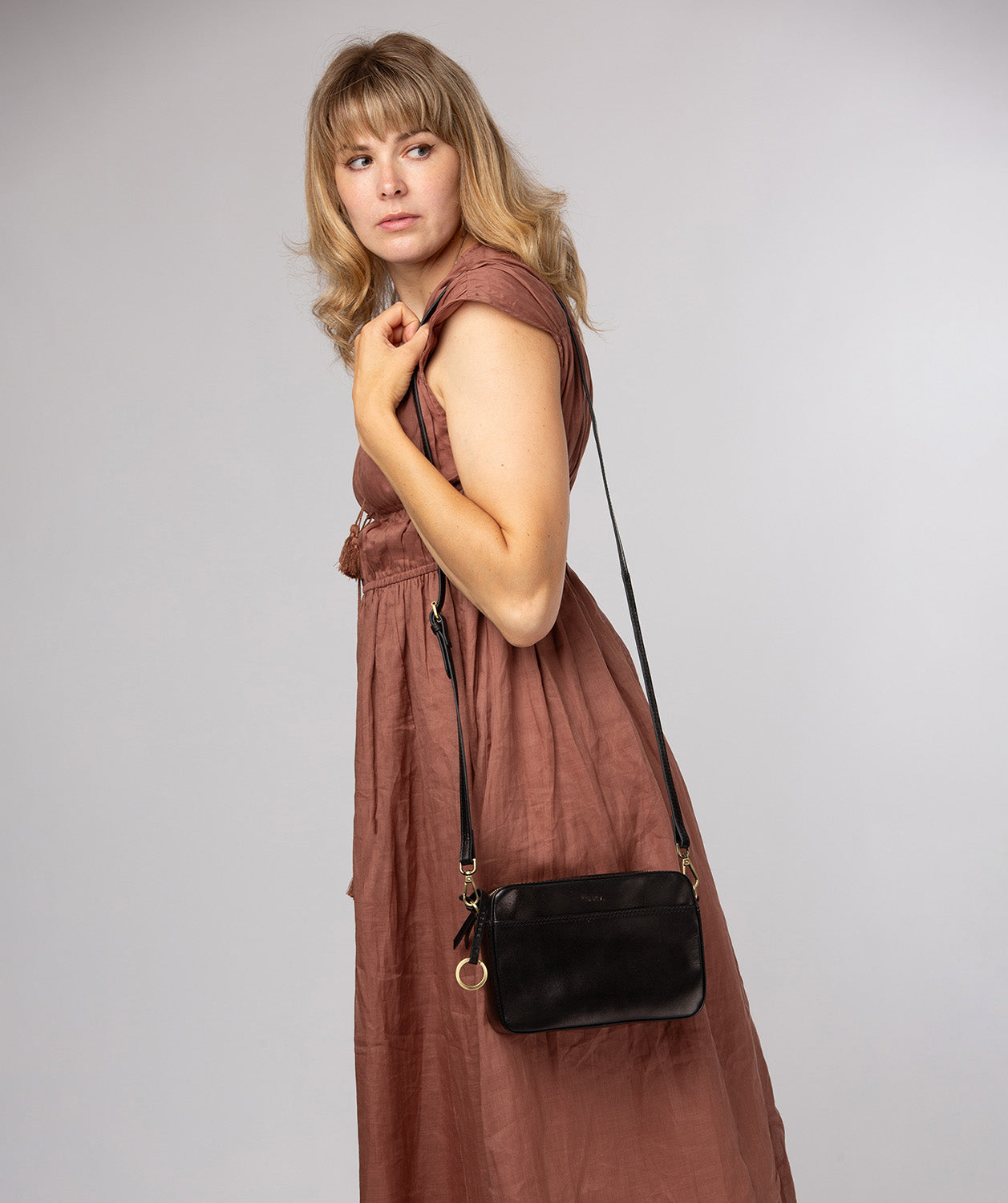 'Meadow' Black Leather Cross Body Bag