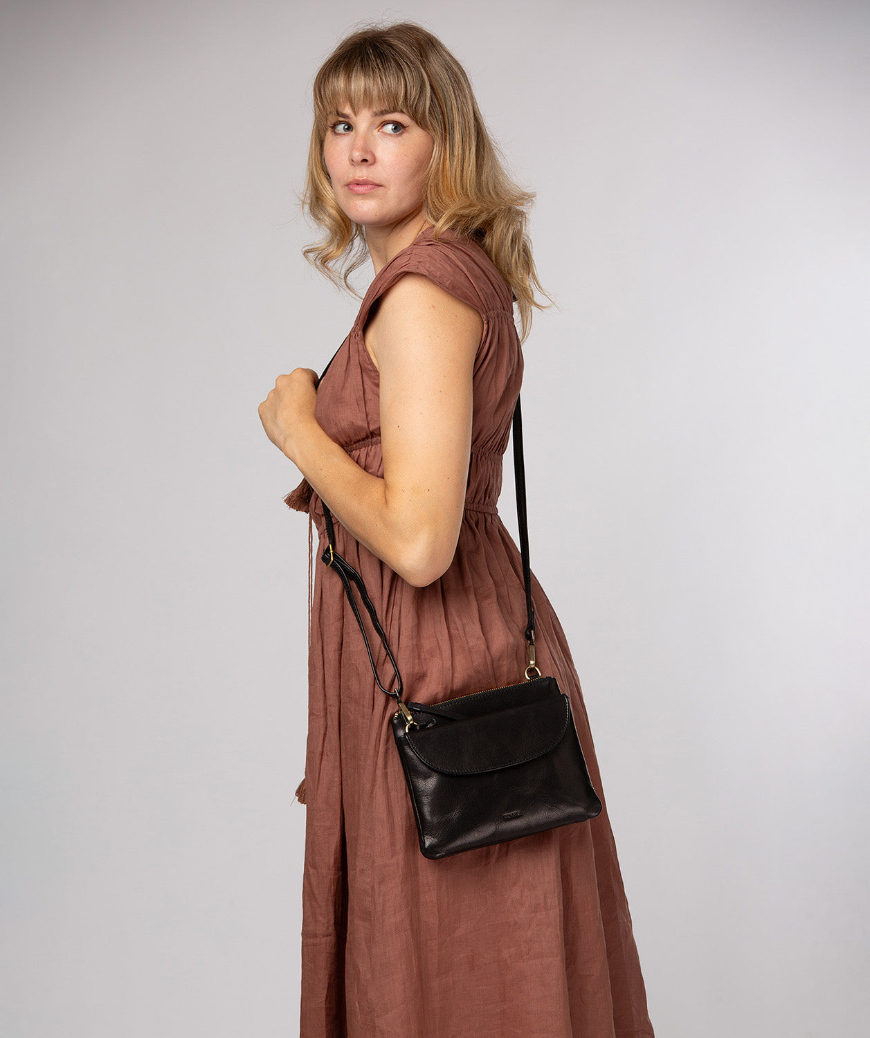 'Skylark' Black Leather Cross Body Bag
