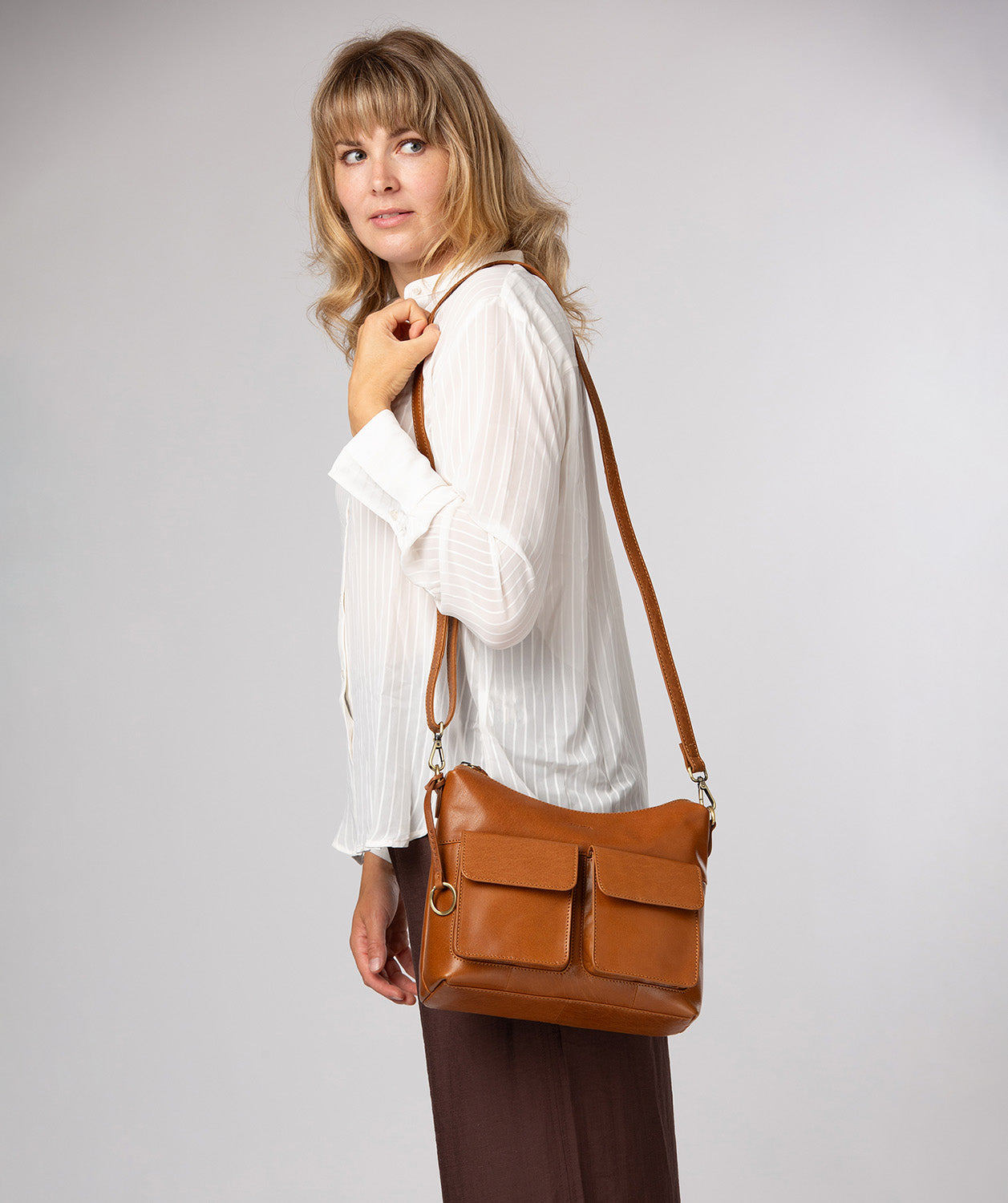 'Snowdrop' Dark Tan Leather Shoulder Bag