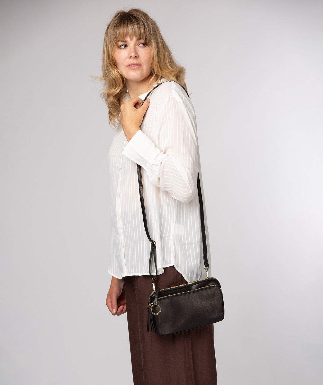 'Birdy' Black Leather Cross Body Bag