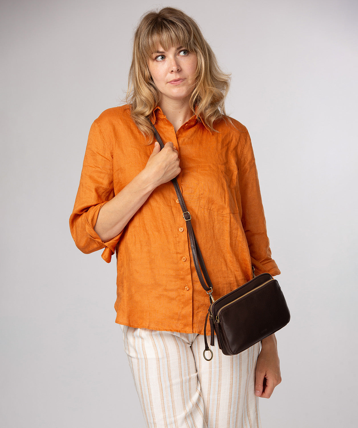 'Birdy' Cocoa Leather Cross Body Bag