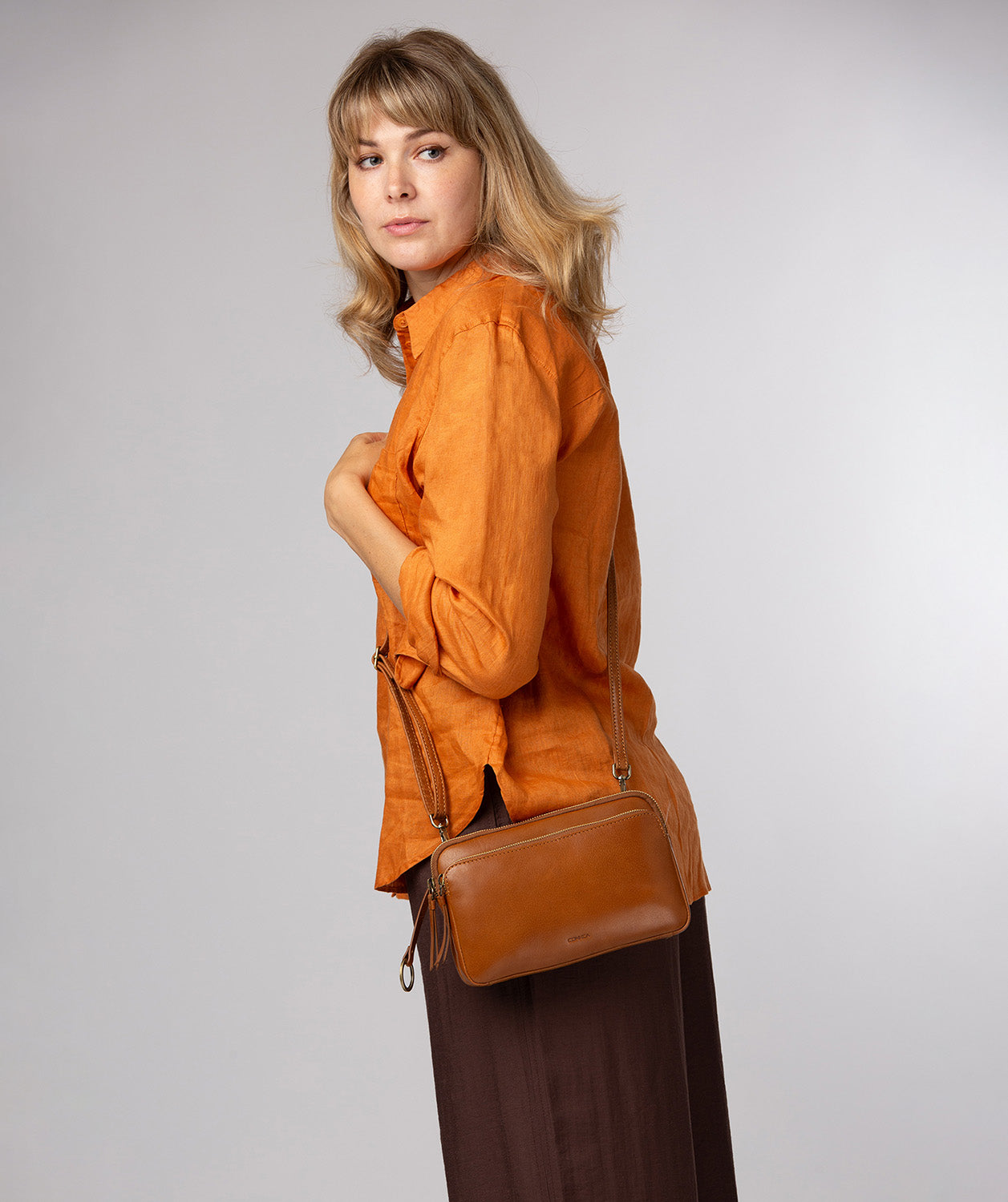 'Birdy' Dark Tan Leather Cross Body Bag