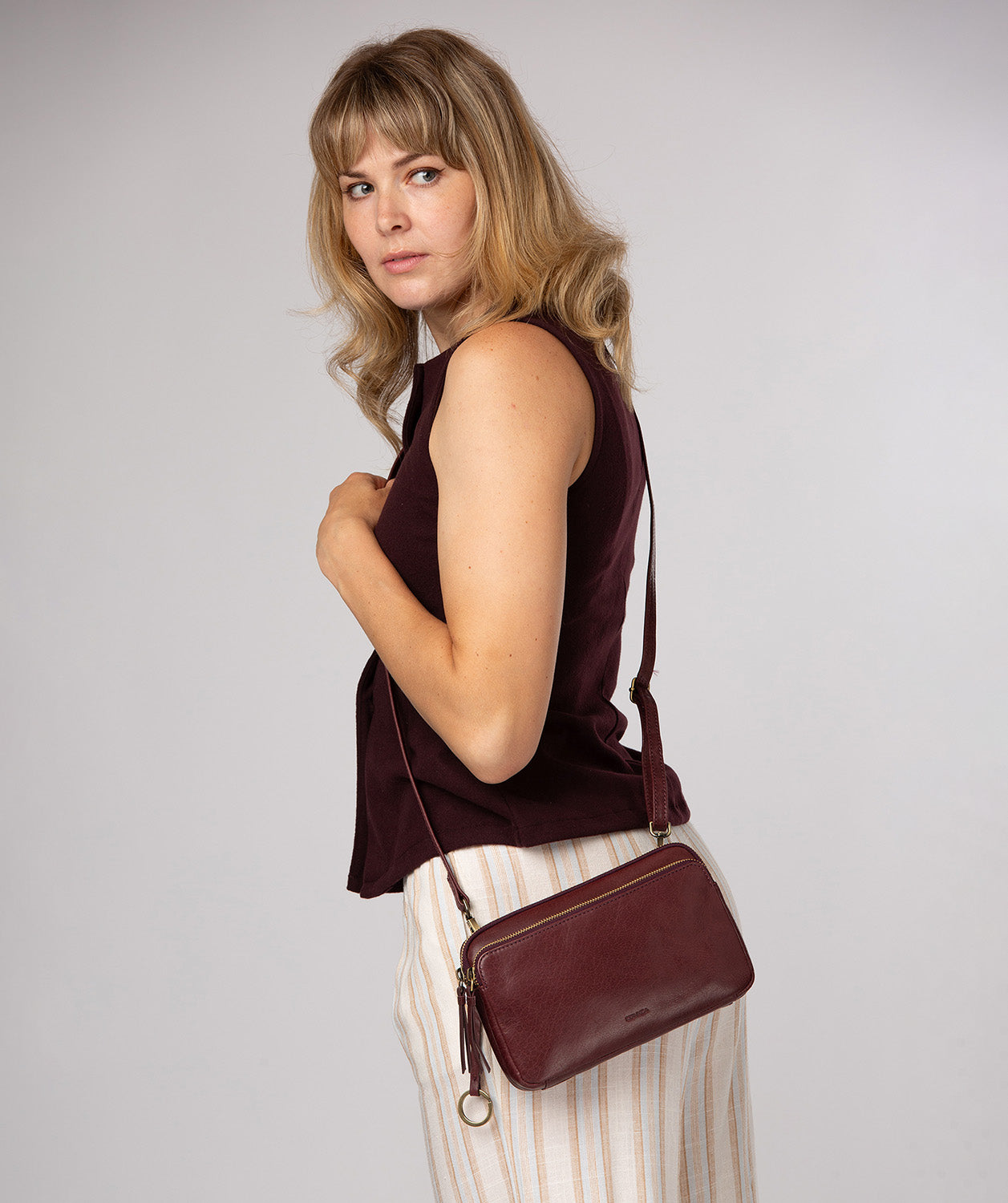 'Birdy' Plum Leather Cross Body Bag