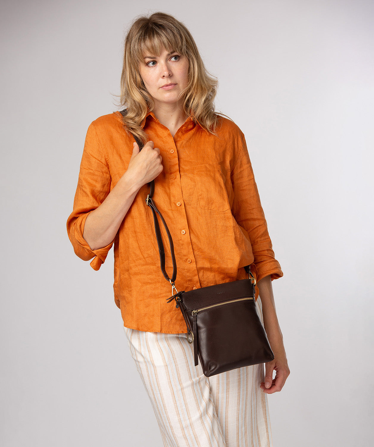 'Dove' Cocoa Leather Cross Body Bag