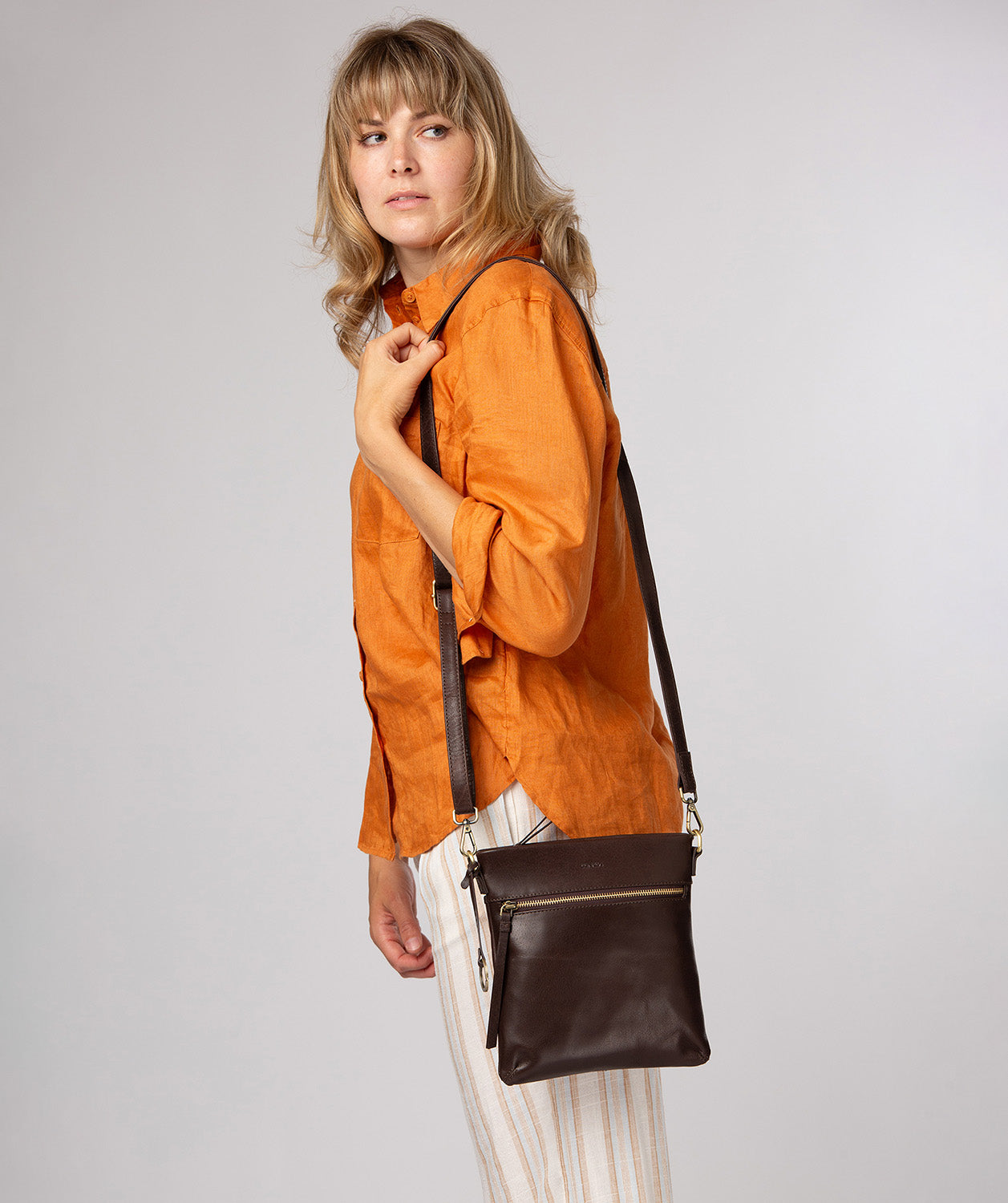 'Dove' Cocoa Leather Cross Body Bag
