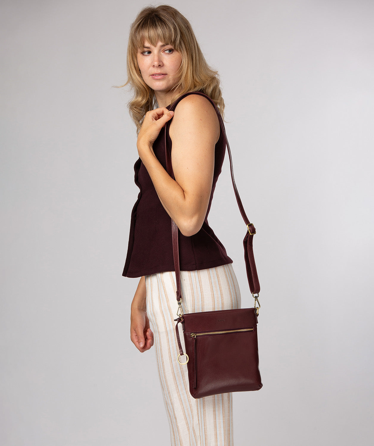 'Dove' Plum Leather Cross Body Bag