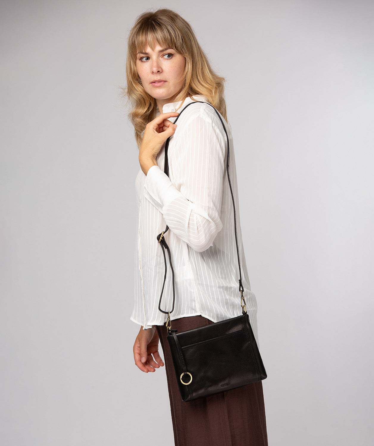 'Yew' Black Leather Cross Body Bag