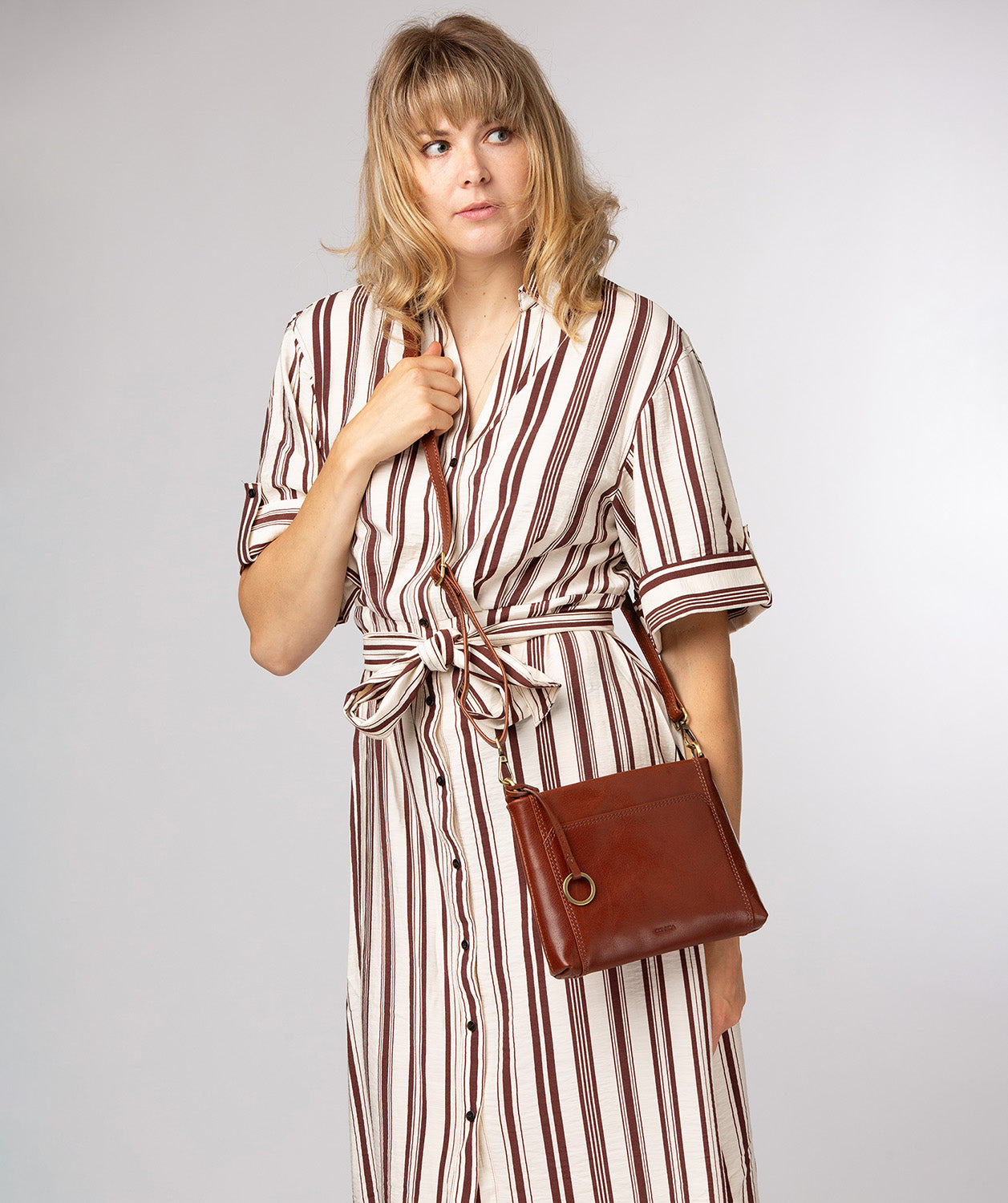 'Yew' Conker Brown Leather Cross Body Bag