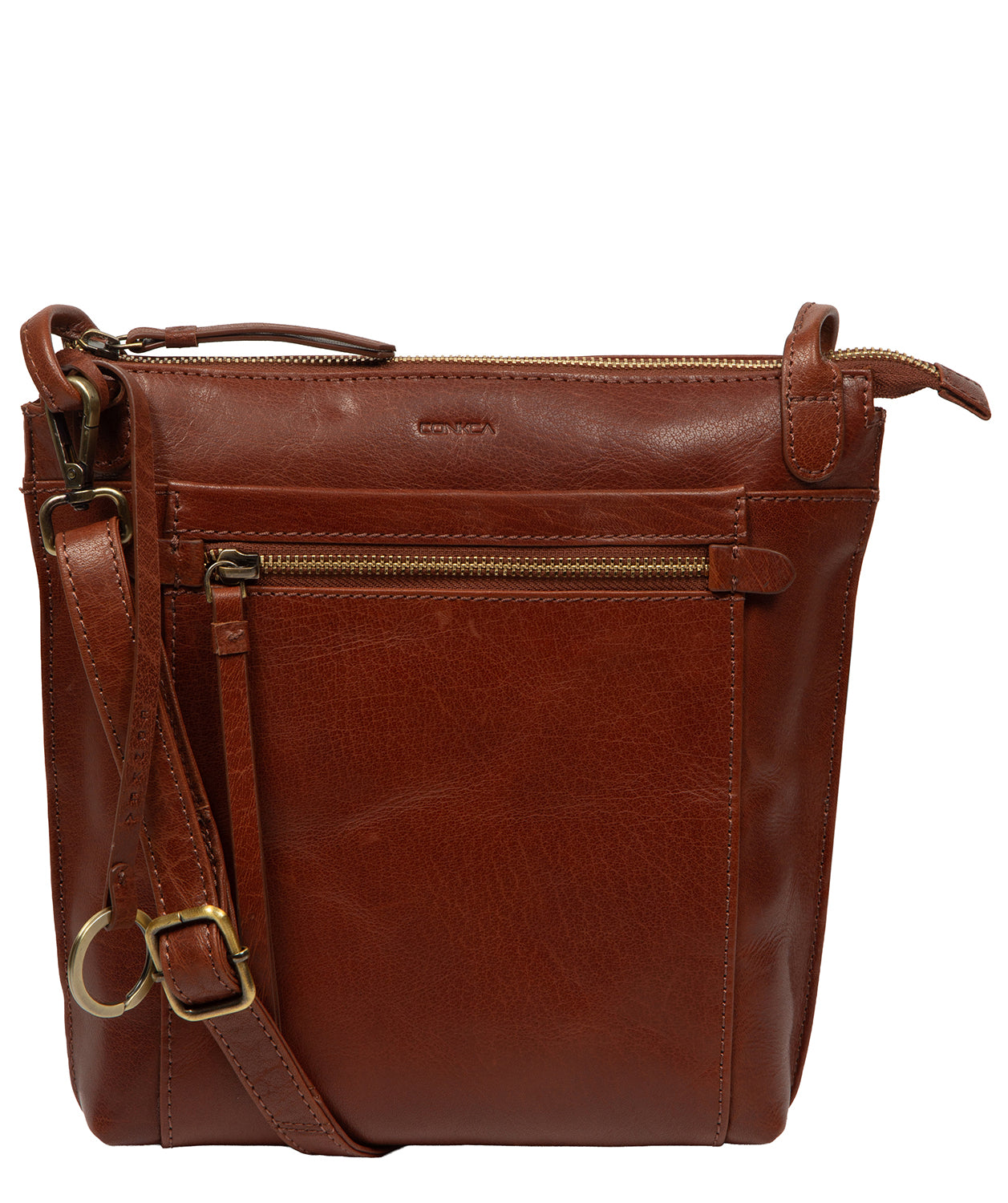 Swan shoulder bag full exterior showing zip pockets and strap