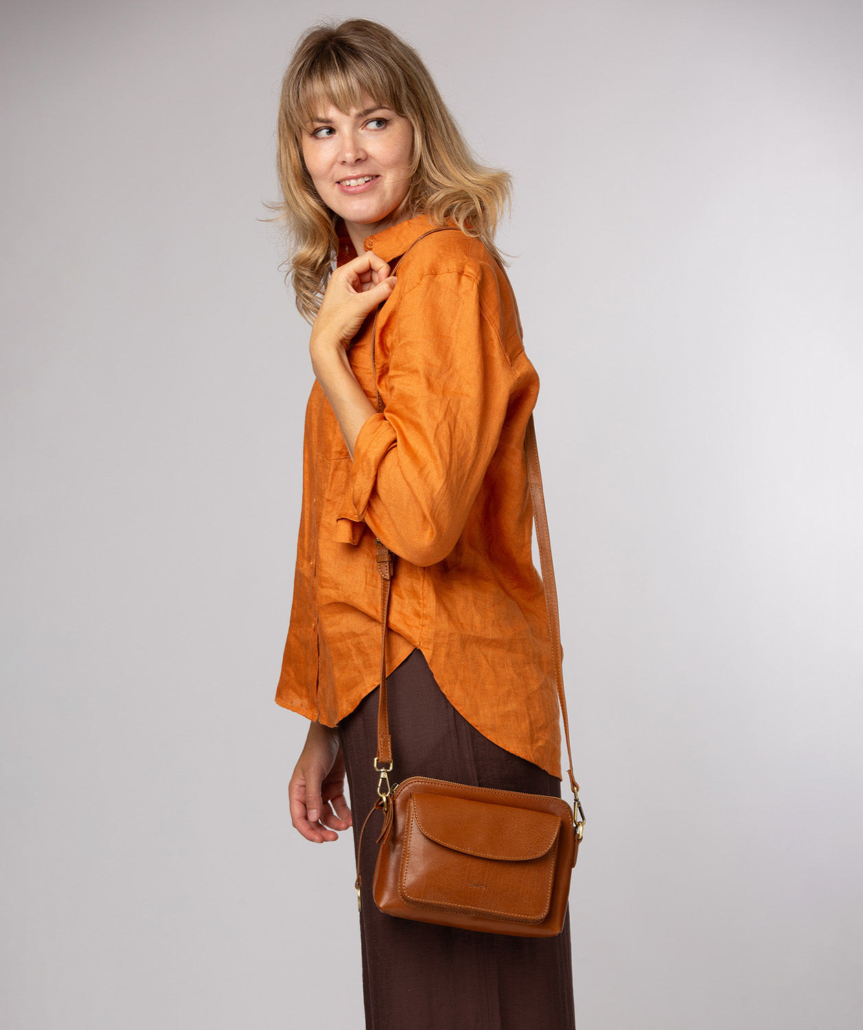 'Starling' Dark Tan Leather Cross Body Bag