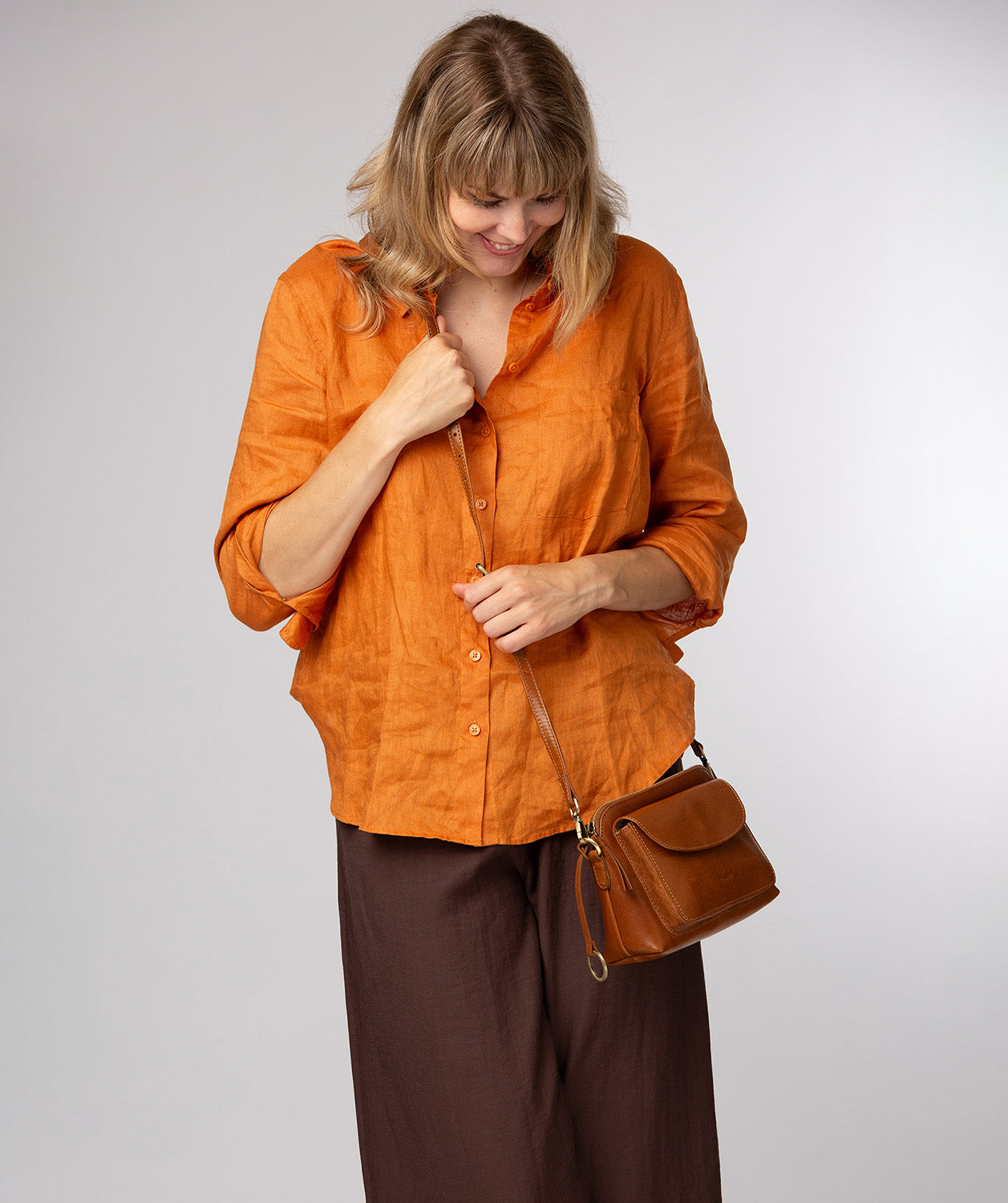 'Starling' Dark Tan Leather Cross Body Bag