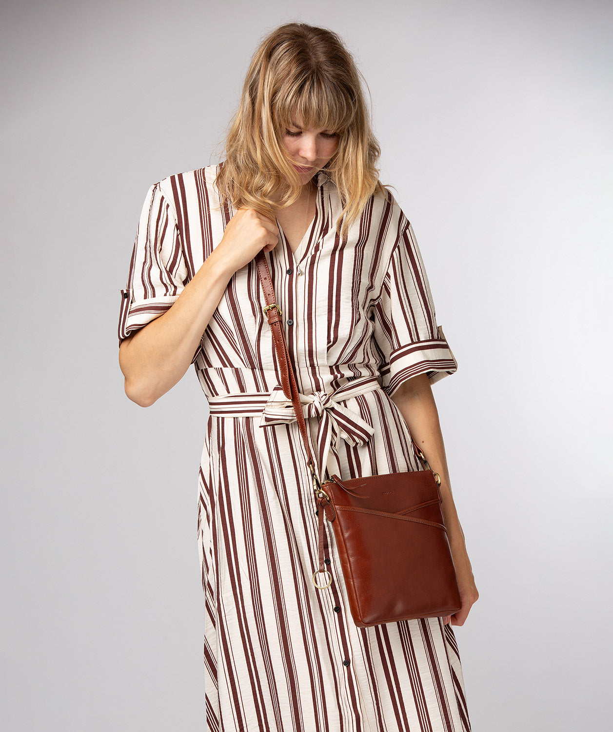 'Holly' Conker Brown Leather Cross Body Bag